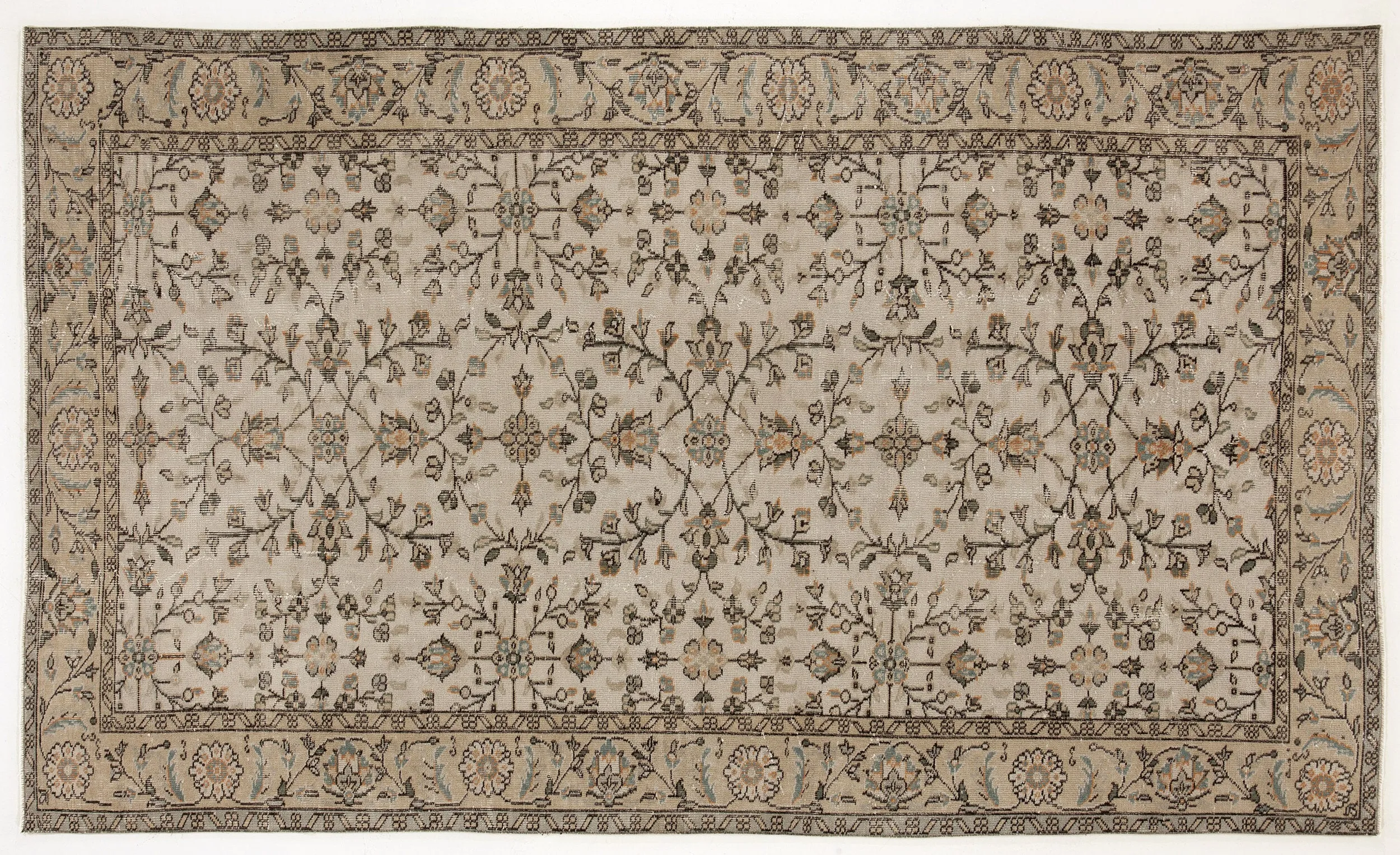 Retro Design Beige Over Dyed Vintage Rug 5'5'' x 9'0'' ft 164 x 275 cm