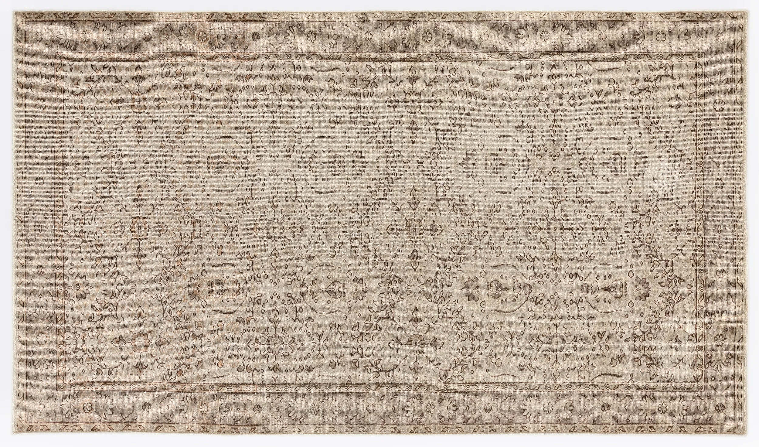 Retro Design Beige Over Dyed Vintage Rug 5'7'' x 9'7'' ft 170 x 292 cm