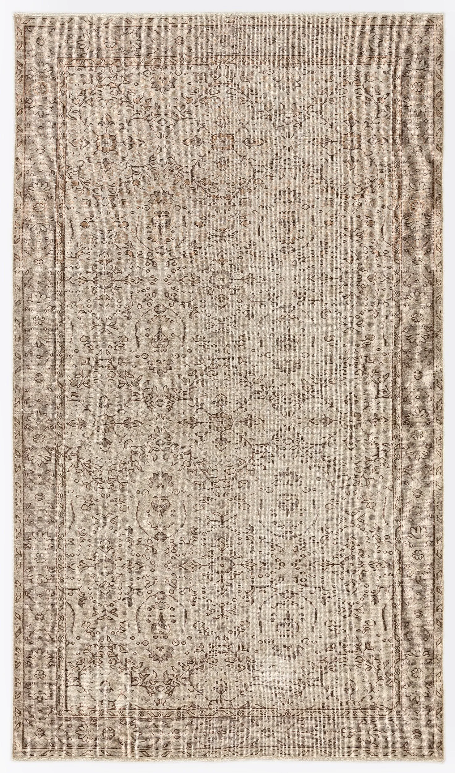Retro Design Beige Over Dyed Vintage Rug 5'7'' x 9'7'' ft 170 x 292 cm
