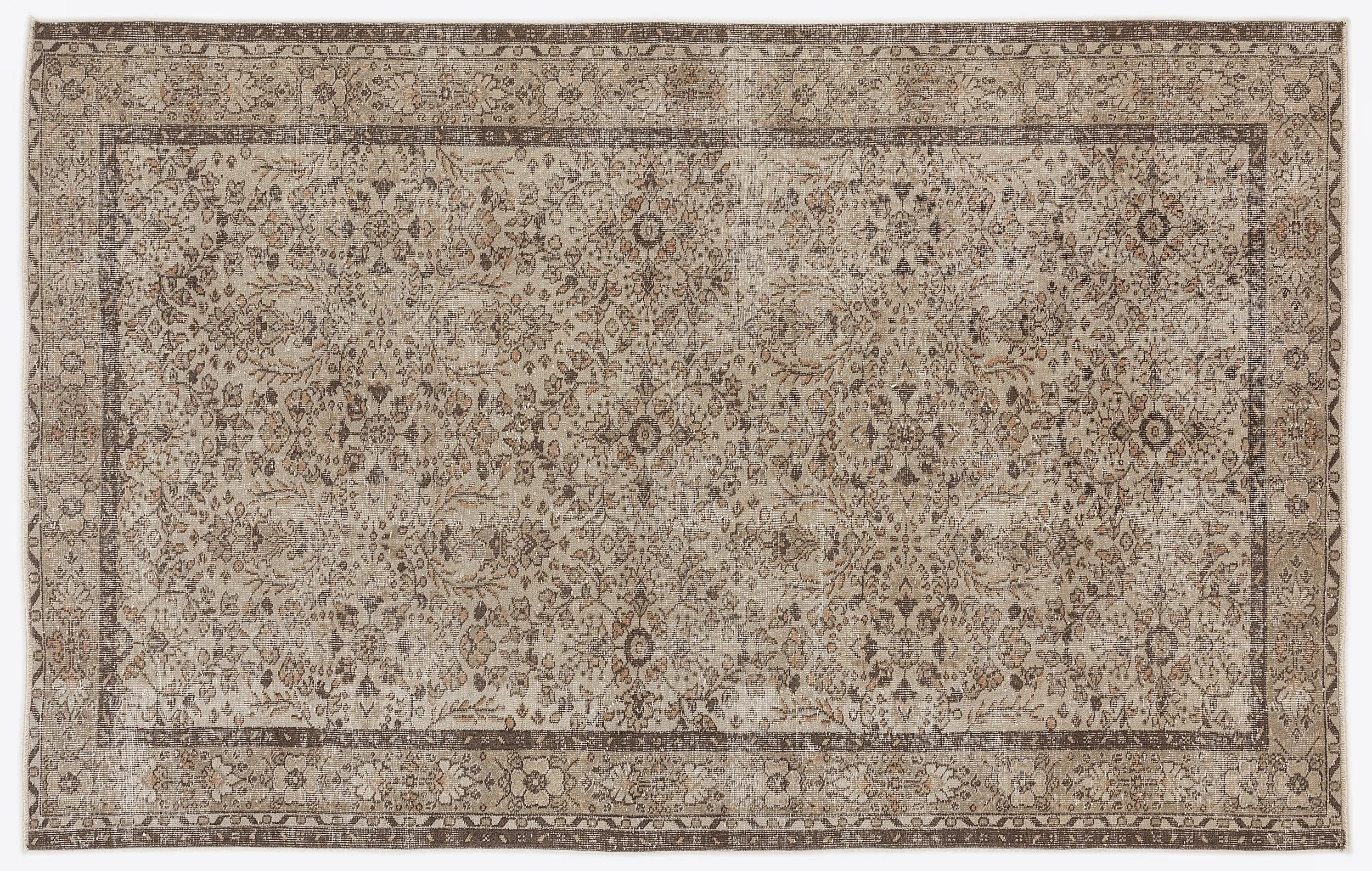 Retro Design Beige Over Dyed Vintage Rug 5'8'' x 9'1'' ft 173 x 278 cm
