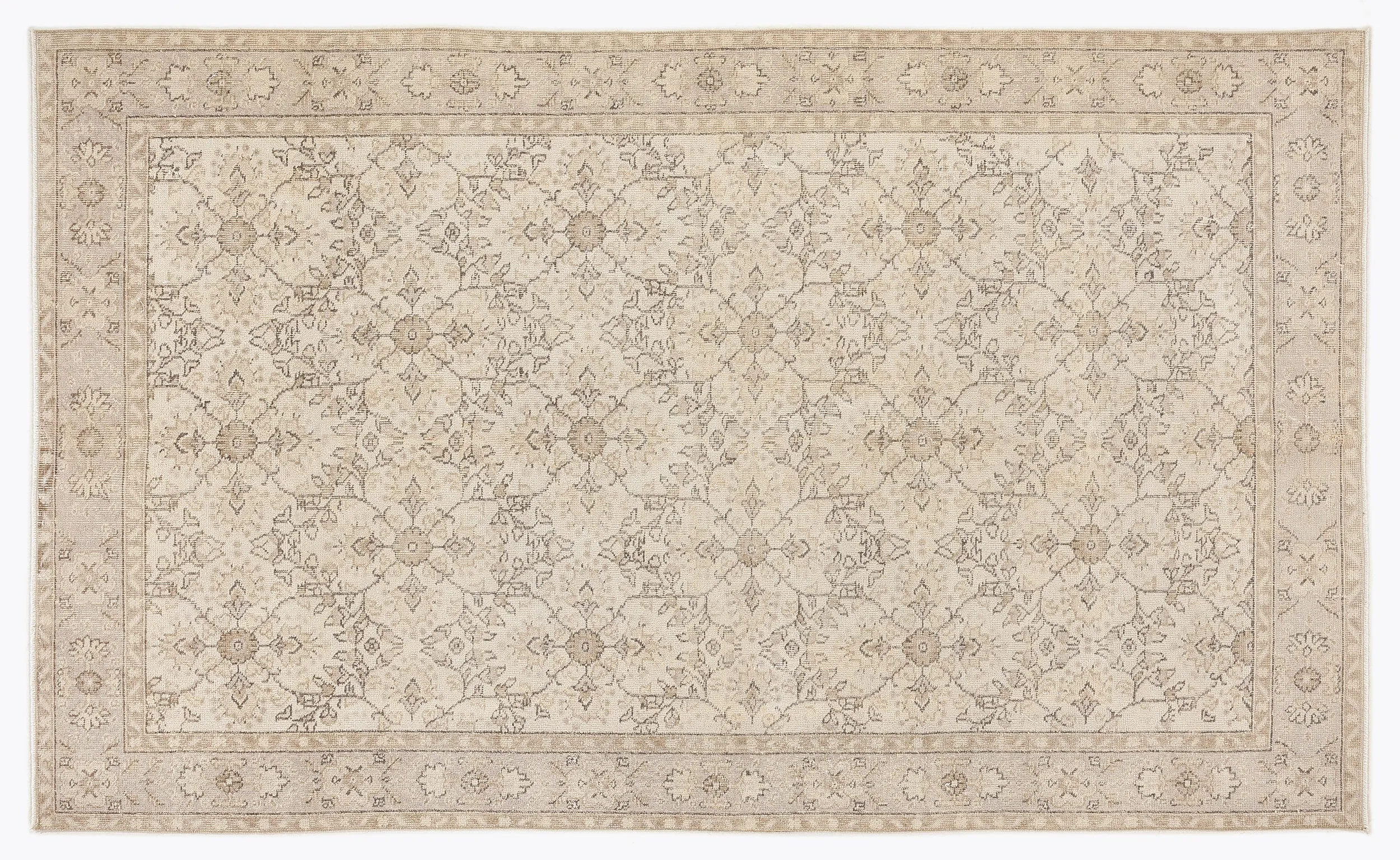 Retro Design Beige Over Dyed Vintage Rug 5'9'' x 9'6'' ft 176 x 290 cm