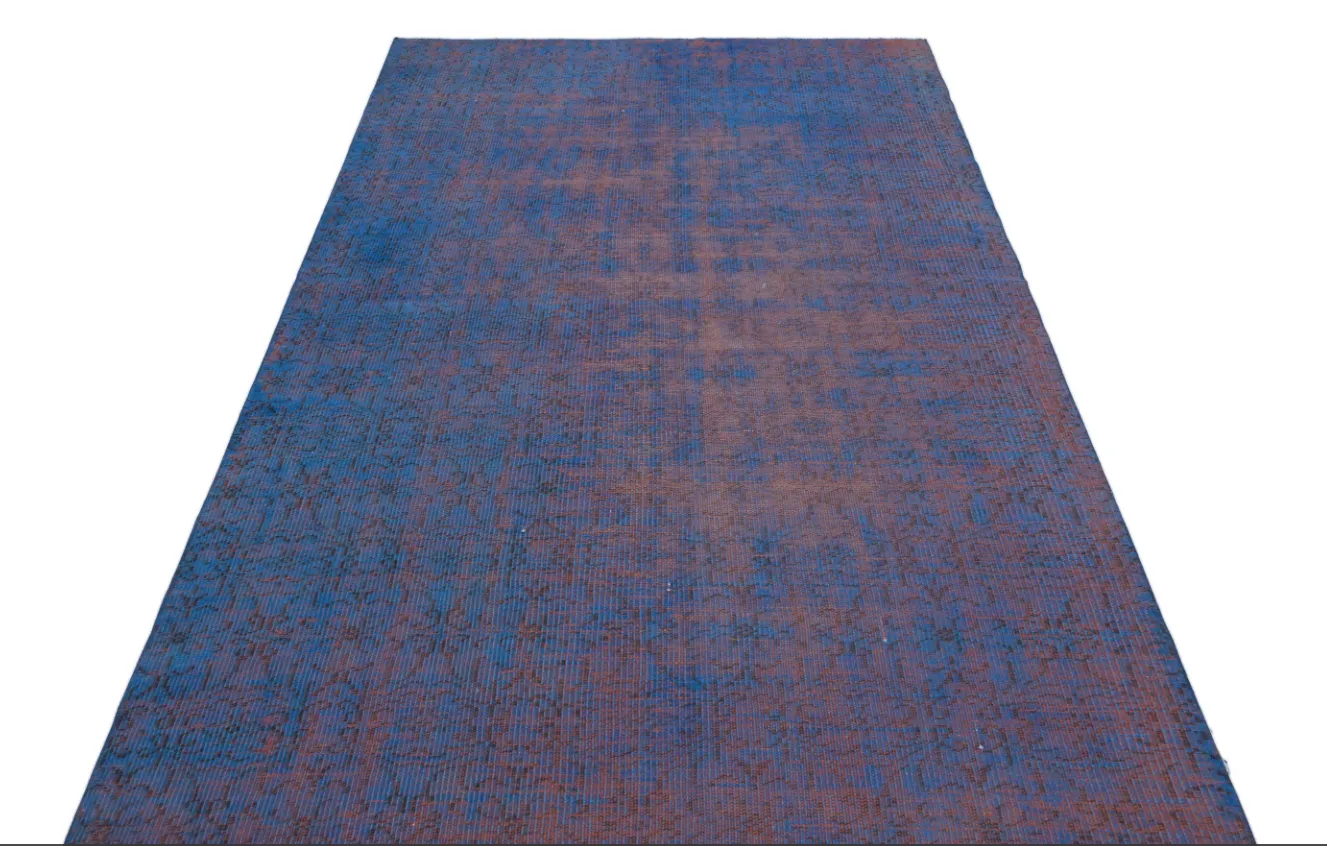 Retro Design Blue Over Dyed Vintage Rug 4'10'' x 8'4'' ft 147 x 254 cm