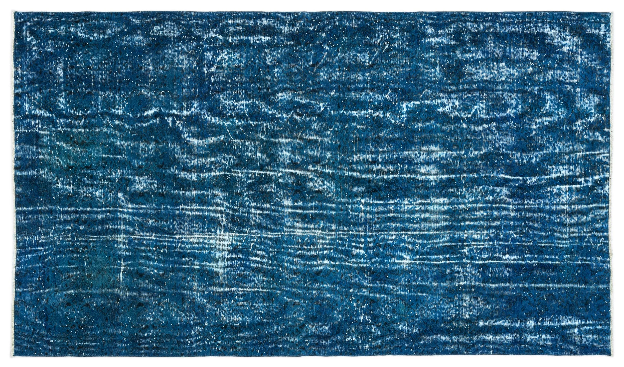 Retro Design Blue Over Dyed Vintage Rug 5'3'' x 9'1'' ft 161 x 277 cm
