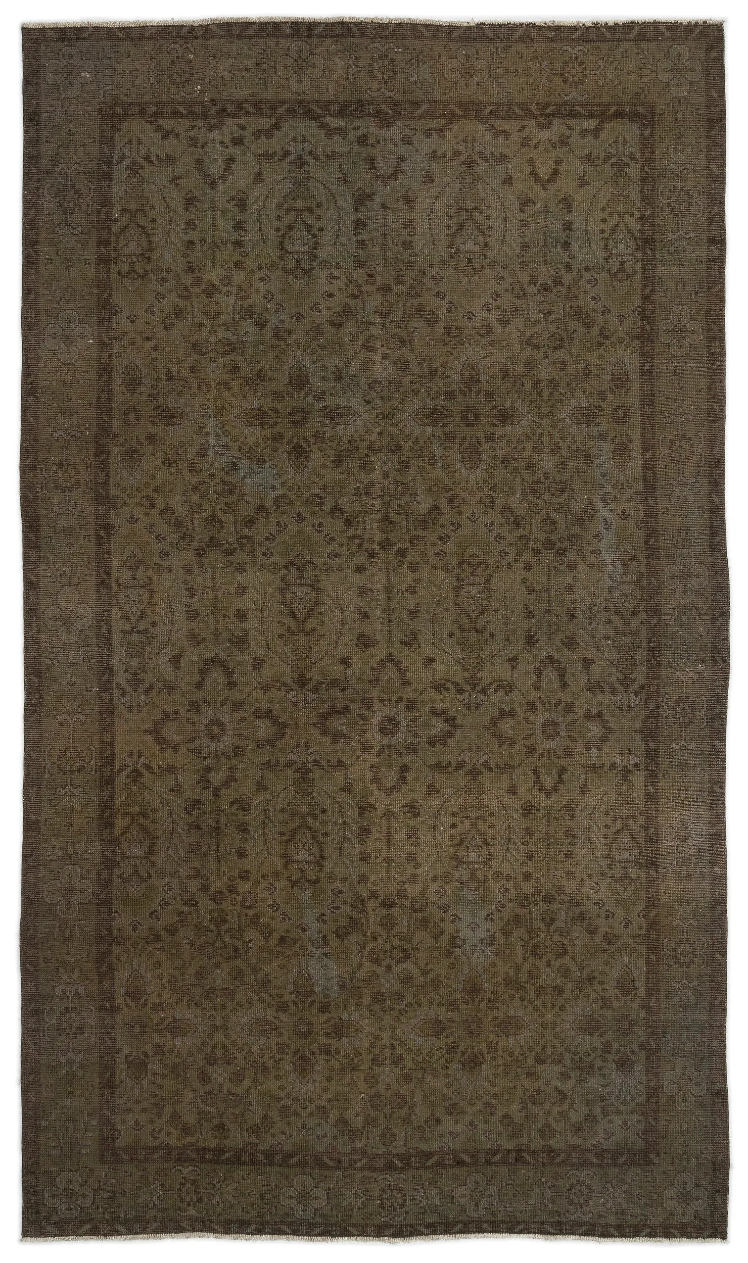 Retro Design Brown Over Dyed Vintage Rug 5'7'' x 9'7'' ft 170 x 291 cm