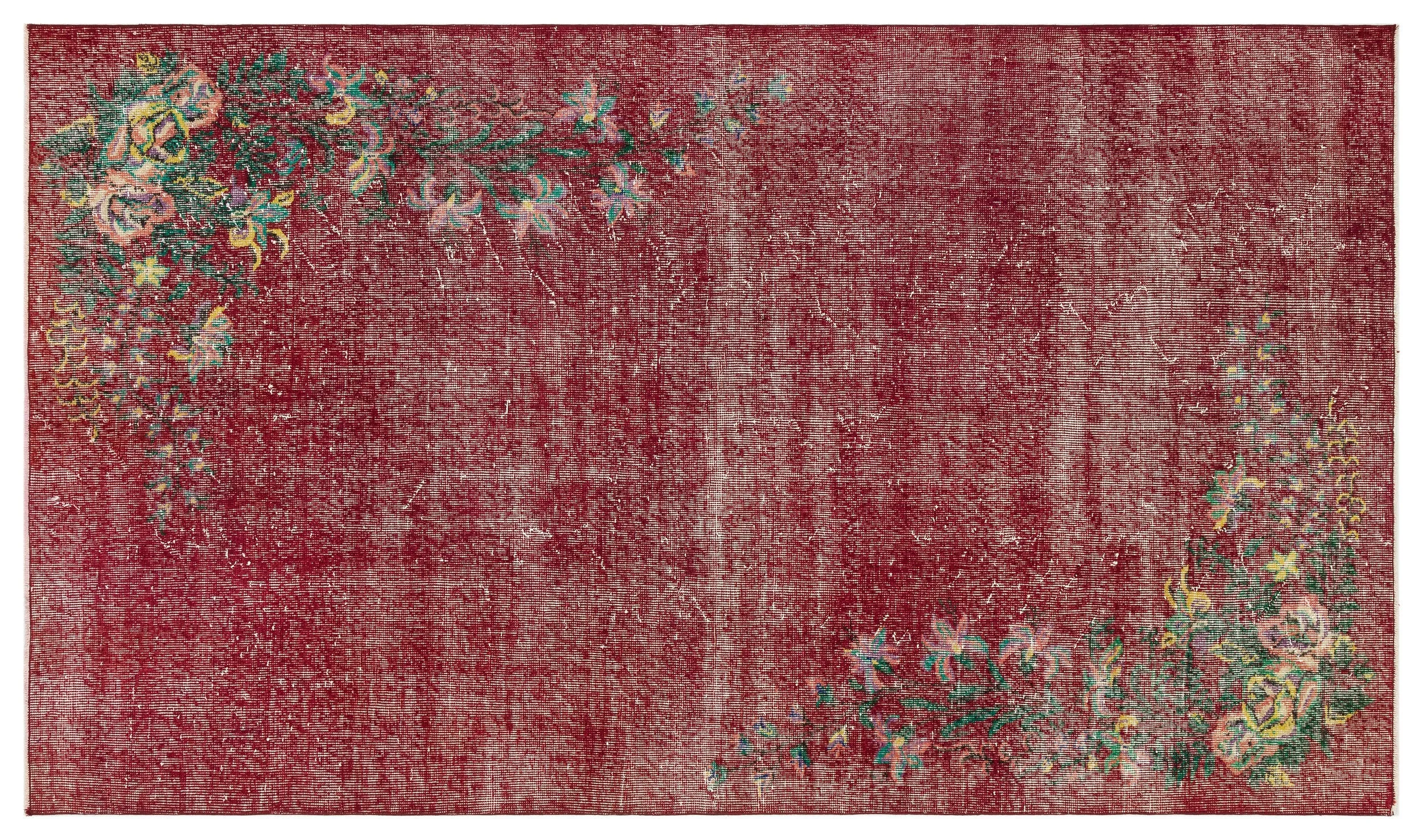 Retro Design Floral Over Dyed Vintage Rug 4'10'' x 8'5'' ft 148 x 256 cm