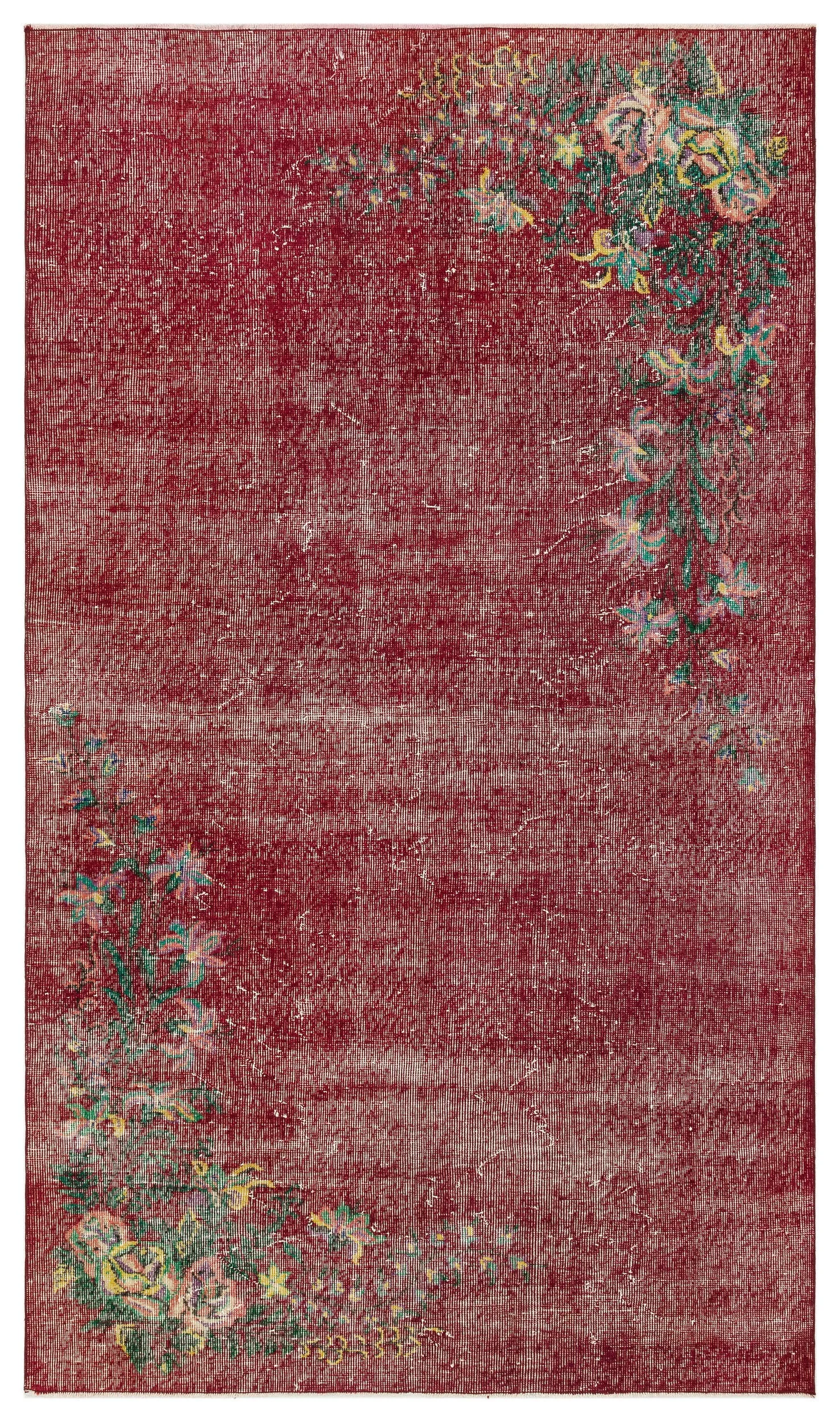 Retro Design Floral Over Dyed Vintage Rug 4'10'' x 8'5'' ft 148 x 256 cm