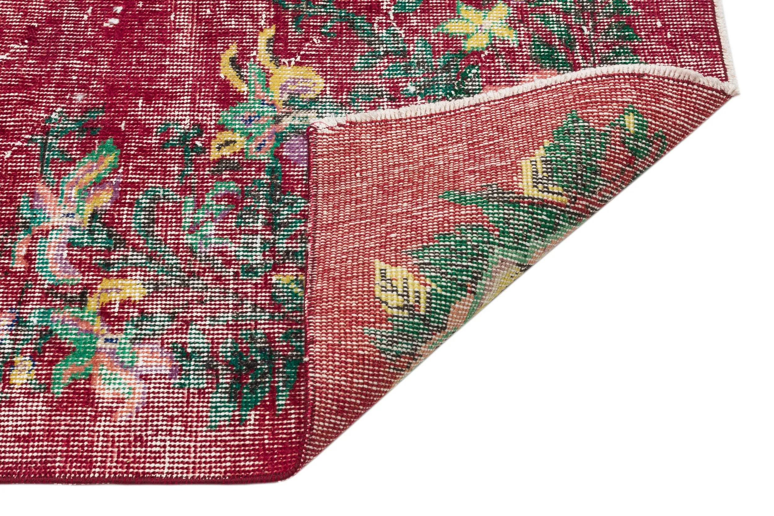 Retro Design Floral Over Dyed Vintage Rug 4'10'' x 8'5'' ft 148 x 256 cm