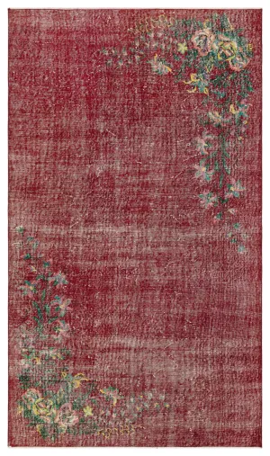 Retro Design Floral Over Dyed Vintage Rug 4'10'' x 8'5'' ft 148 x 256 cm