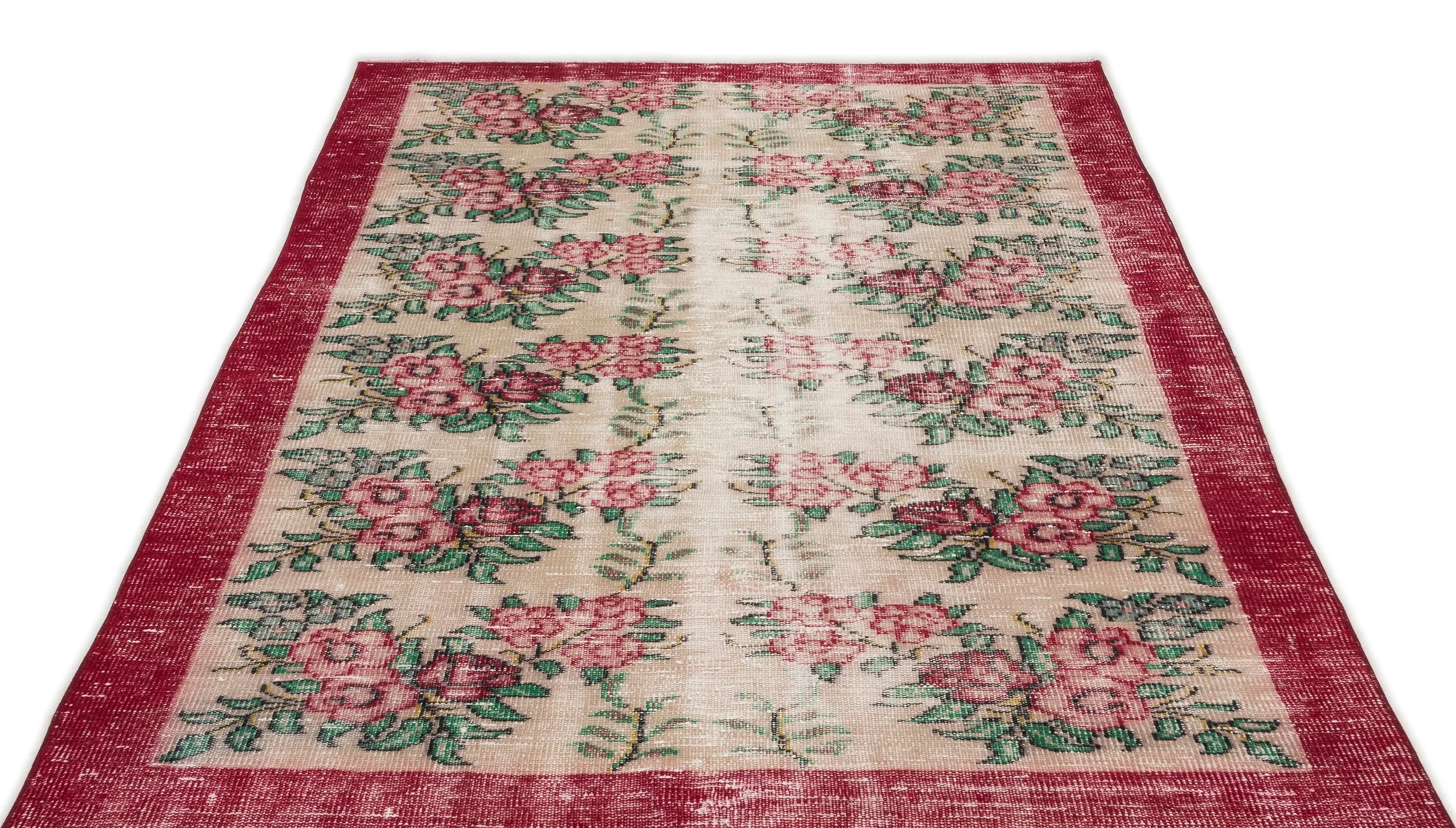 Retro Design Floral Over Dyed Vintage Rug 4'9'' x 7'10'' ft 145 x 238 cm