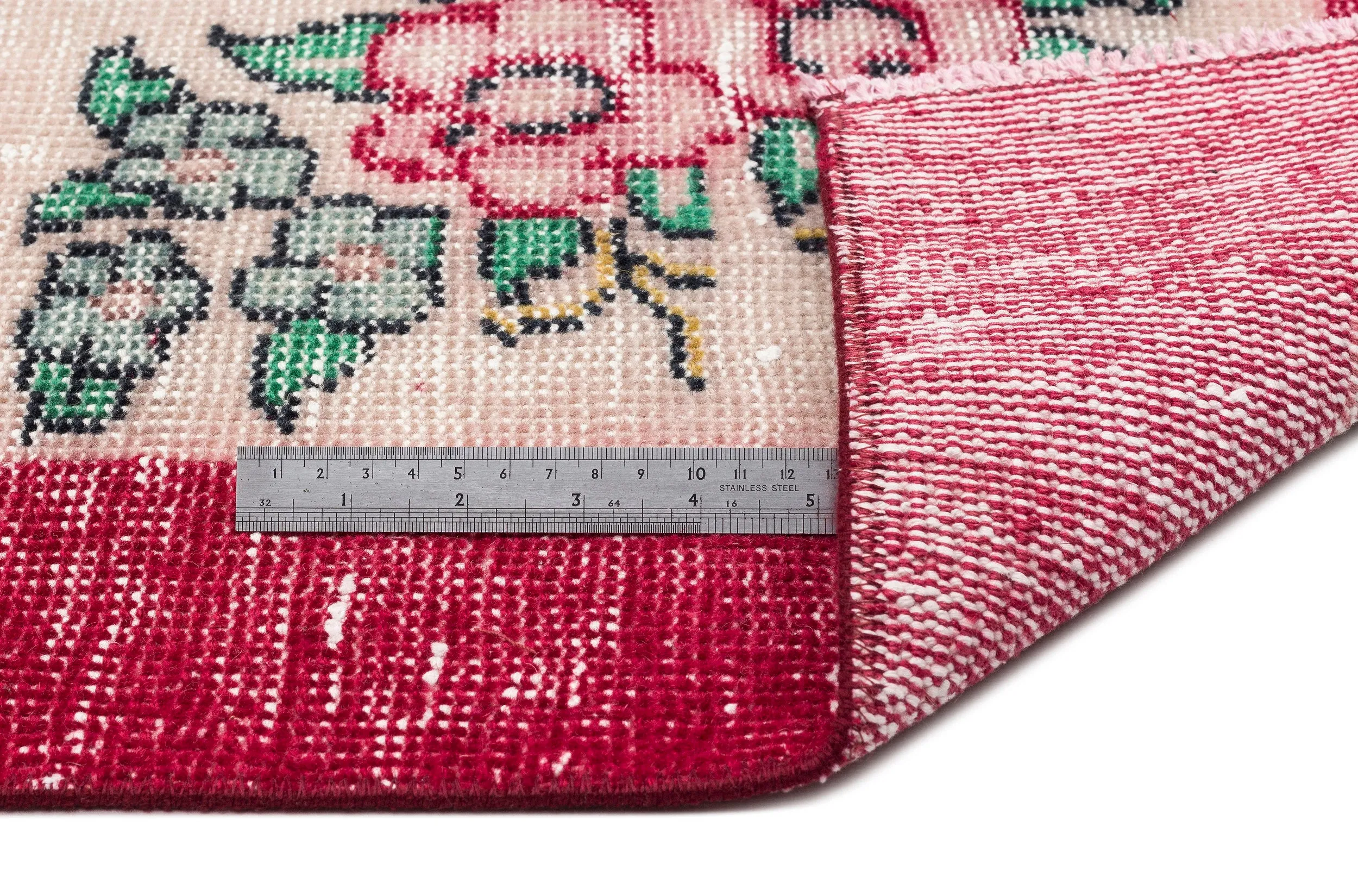 Retro Design Floral Over Dyed Vintage Rug 4'9'' x 7'10'' ft 145 x 238 cm