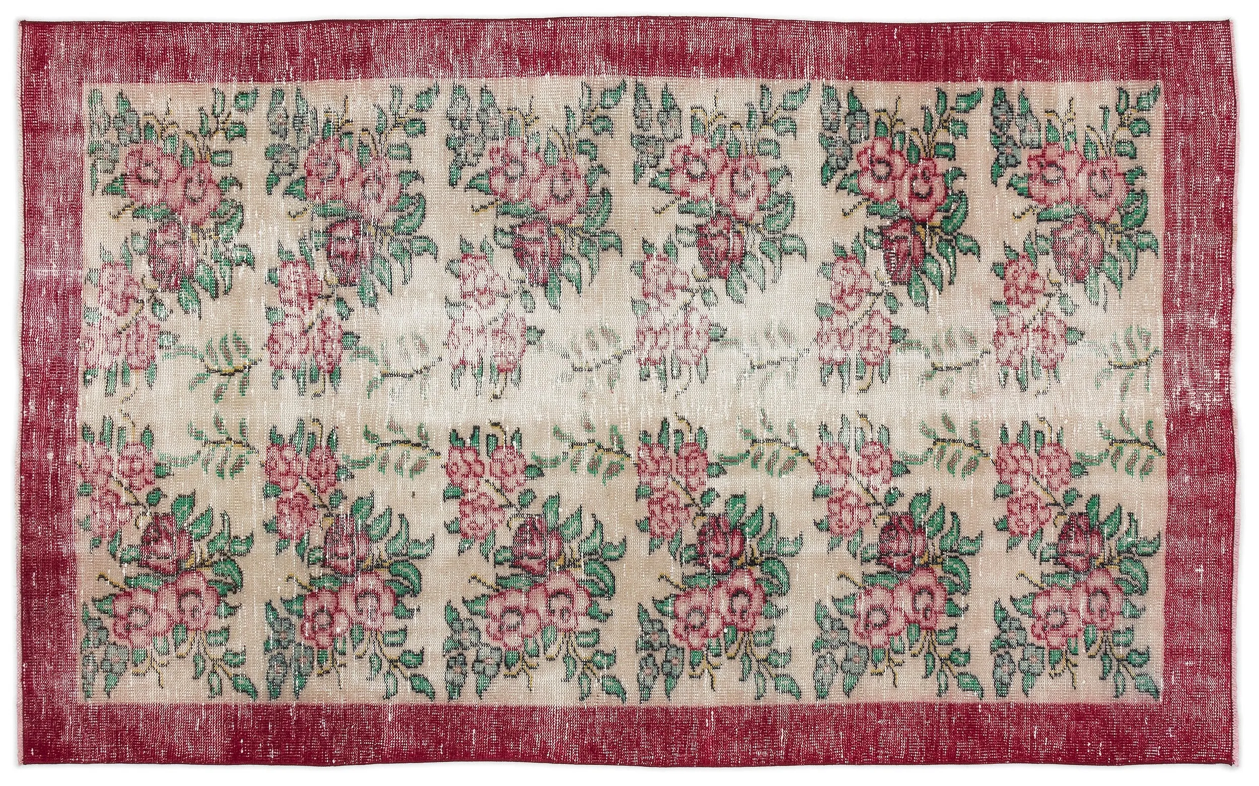 Retro Design Floral Over Dyed Vintage Rug 4'9'' x 7'10'' ft 145 x 238 cm