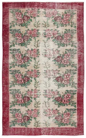 Retro Design Floral Over Dyed Vintage Rug 4'9'' x 7'10'' ft 145 x 238 cm