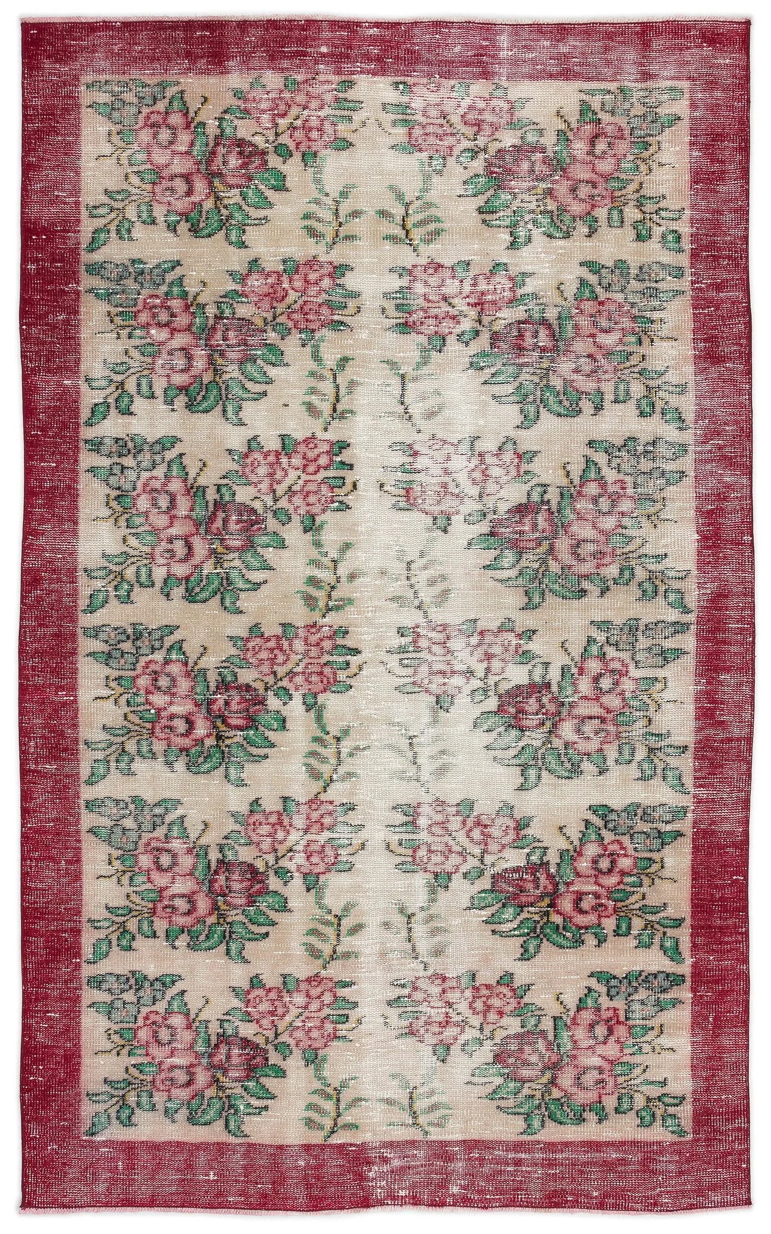Retro Design Floral Over Dyed Vintage Rug 4'9'' x 7'10'' ft 145 x 238 cm