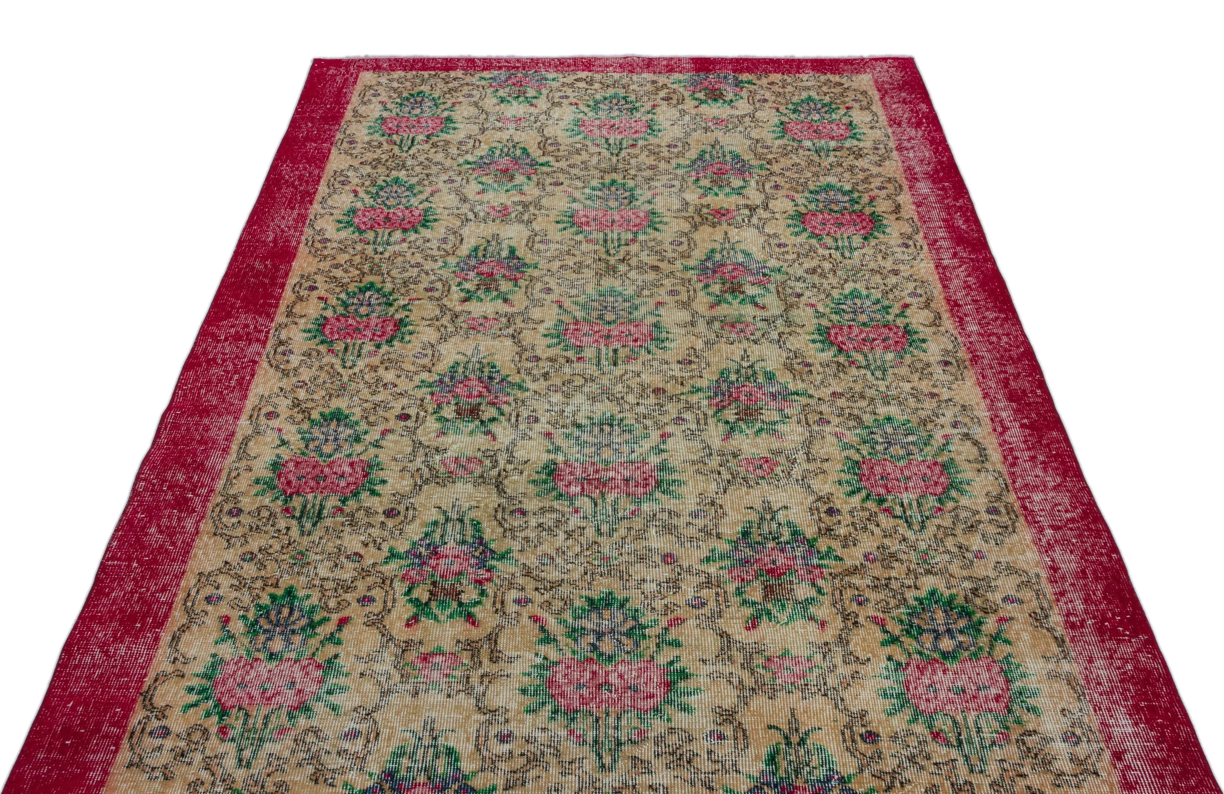 Retro Design Floral Over Dyed Vintage Rug 5'1'' x 8'7'' ft 156 x 261 cm