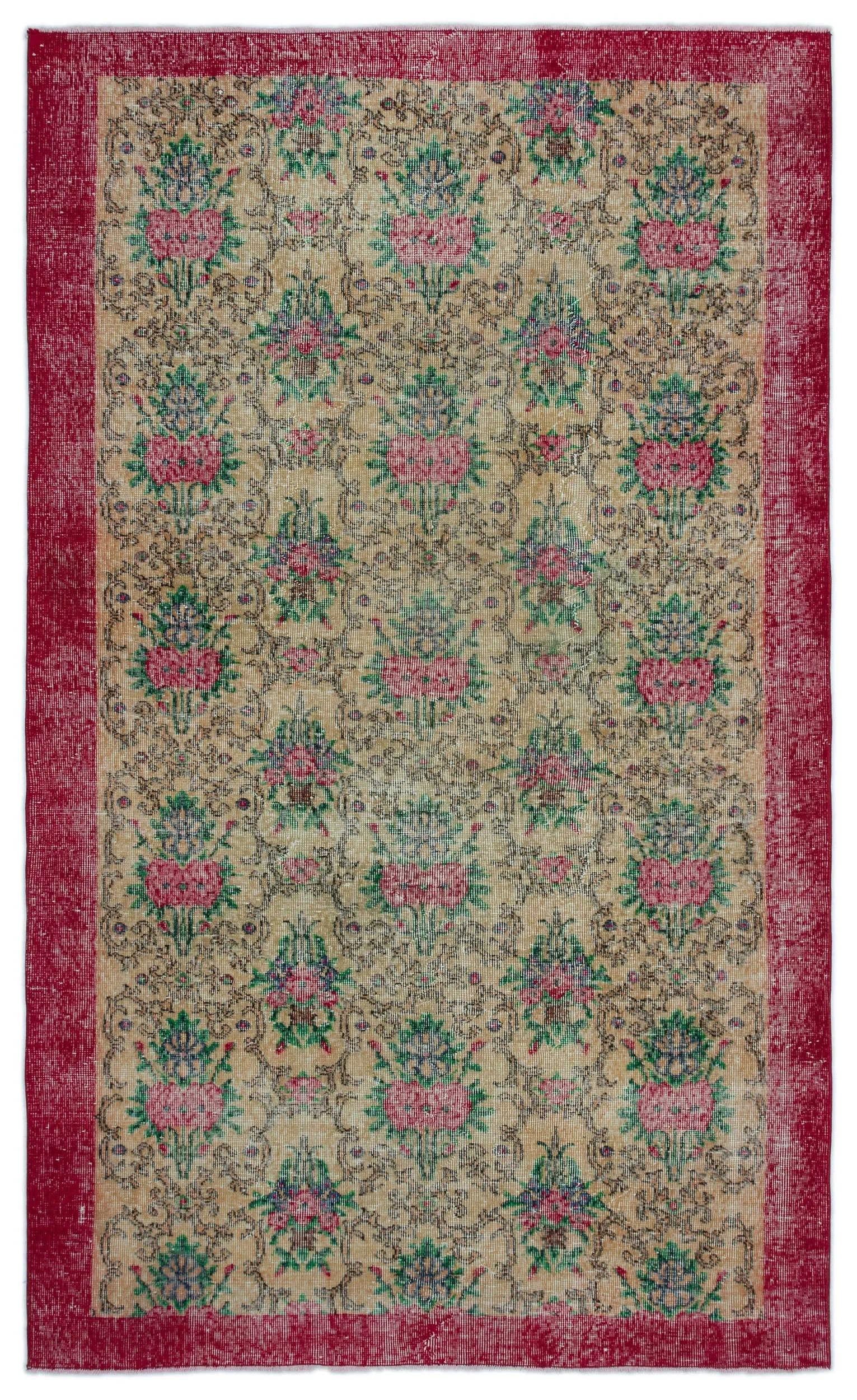 Retro Design Floral Over Dyed Vintage Rug 5'1'' x 8'7'' ft 156 x 261 cm