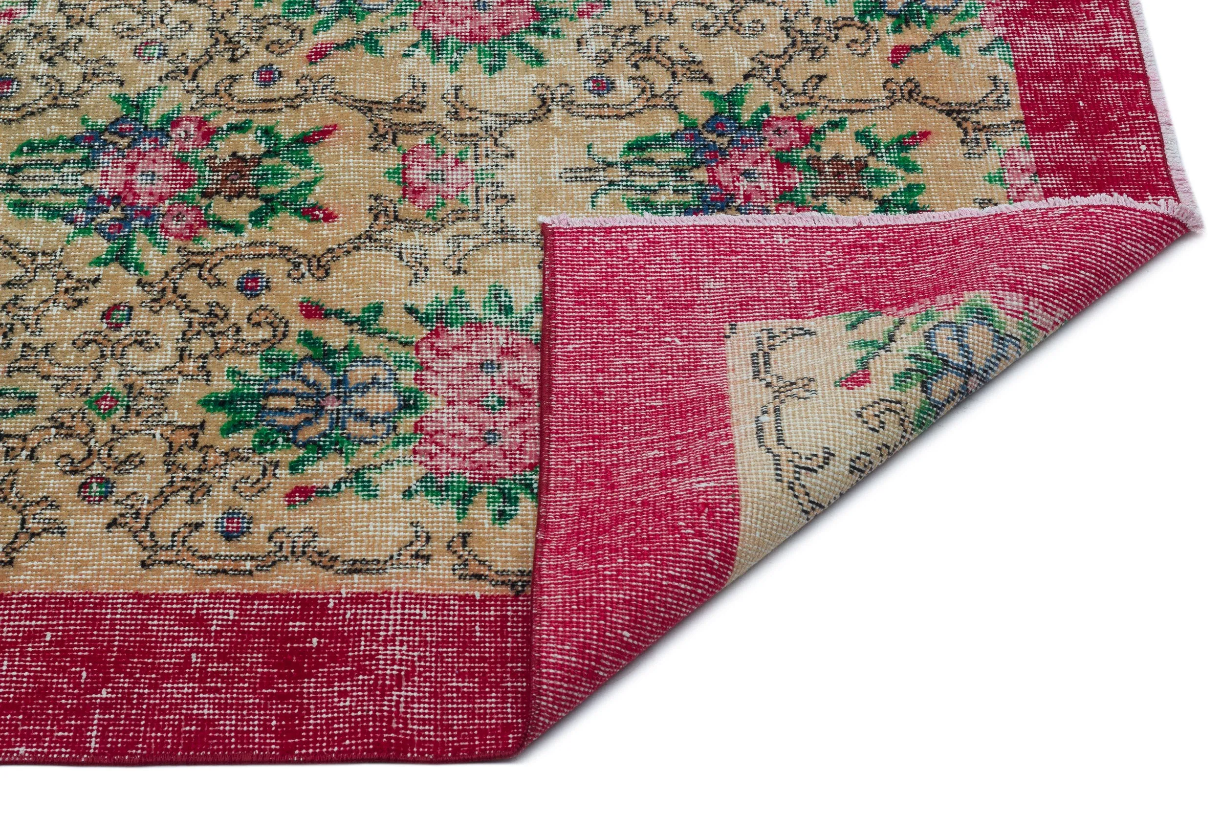 Retro Design Floral Over Dyed Vintage Rug 5'1'' x 8'7'' ft 156 x 261 cm