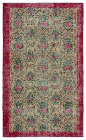 Retro Design Floral Over Dyed Vintage Rug 5'1'' x 8'7'' ft 156 x 261 cm