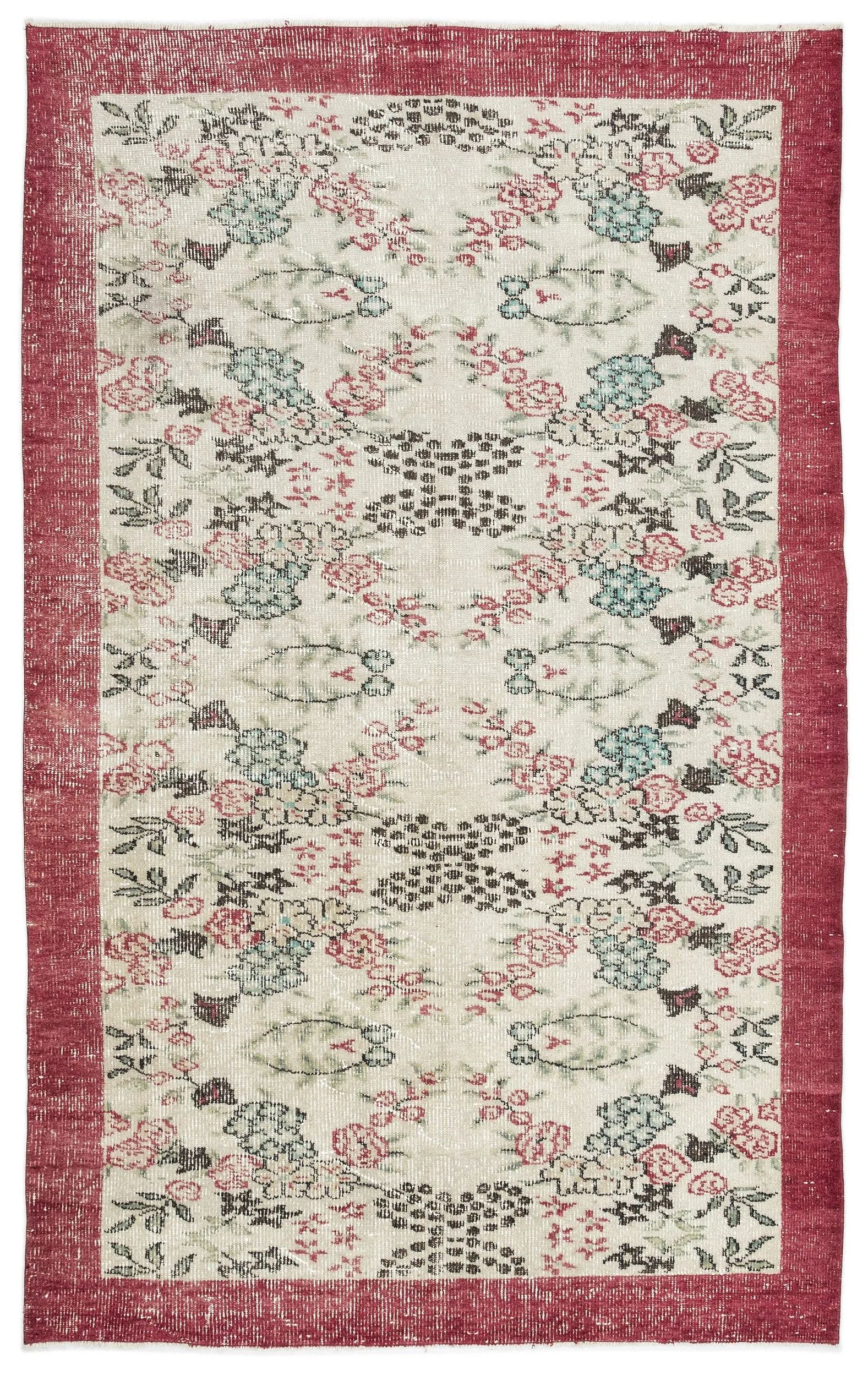 Retro Design Floral Over Dyed Vintage Rug 5'3'' x 8'4'' ft 159 x 254 cm