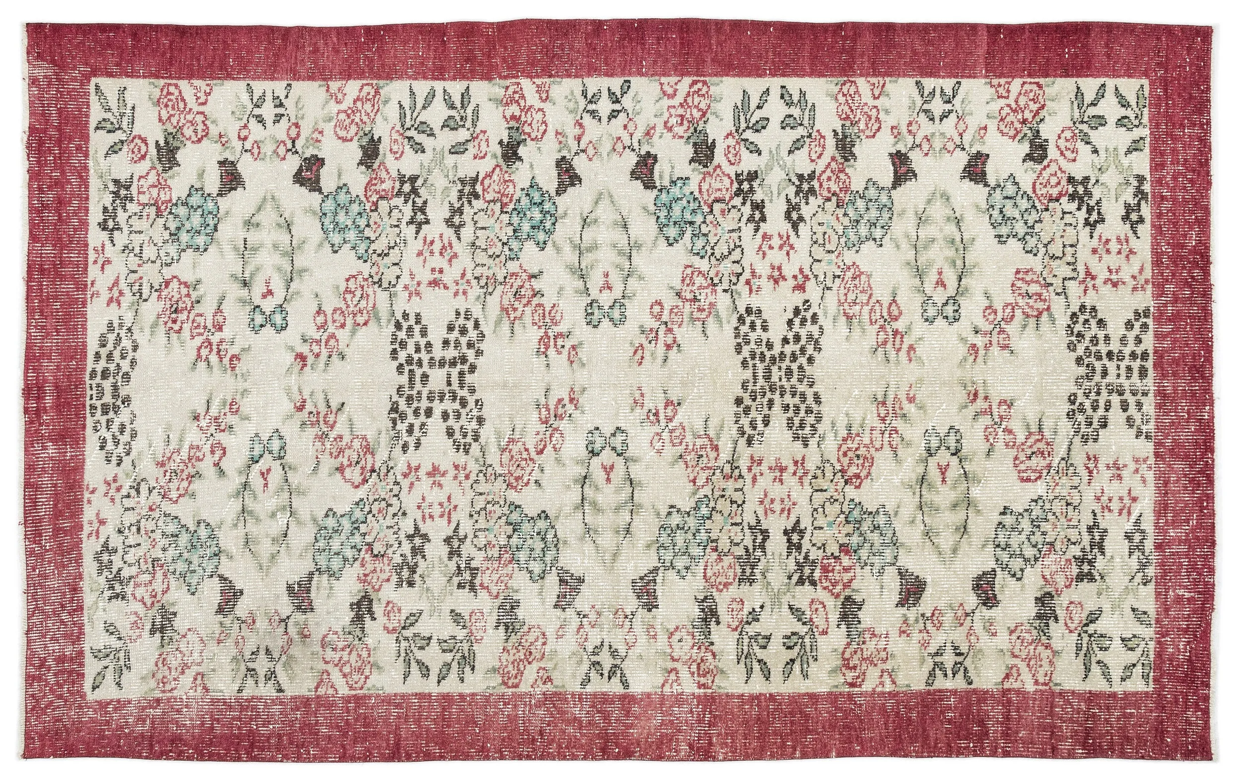 Retro Design Floral Over Dyed Vintage Rug 5'3'' x 8'4'' ft 159 x 254 cm
