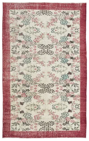 Retro Design Floral Over Dyed Vintage Rug 5'3'' x 8'4'' ft 159 x 254 cm