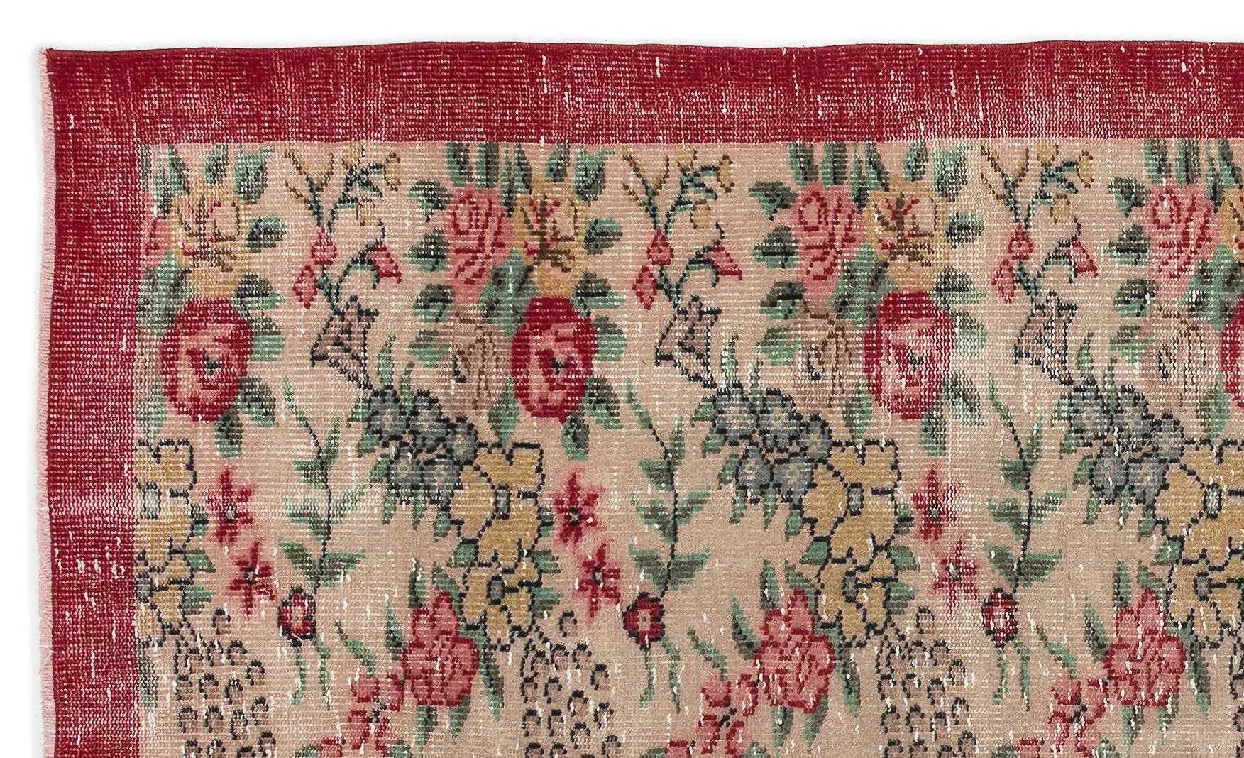 Retro Design Floral Over Dyed Vintage Rug 5'3'' x 8'4'' ft 161 x 253 cm