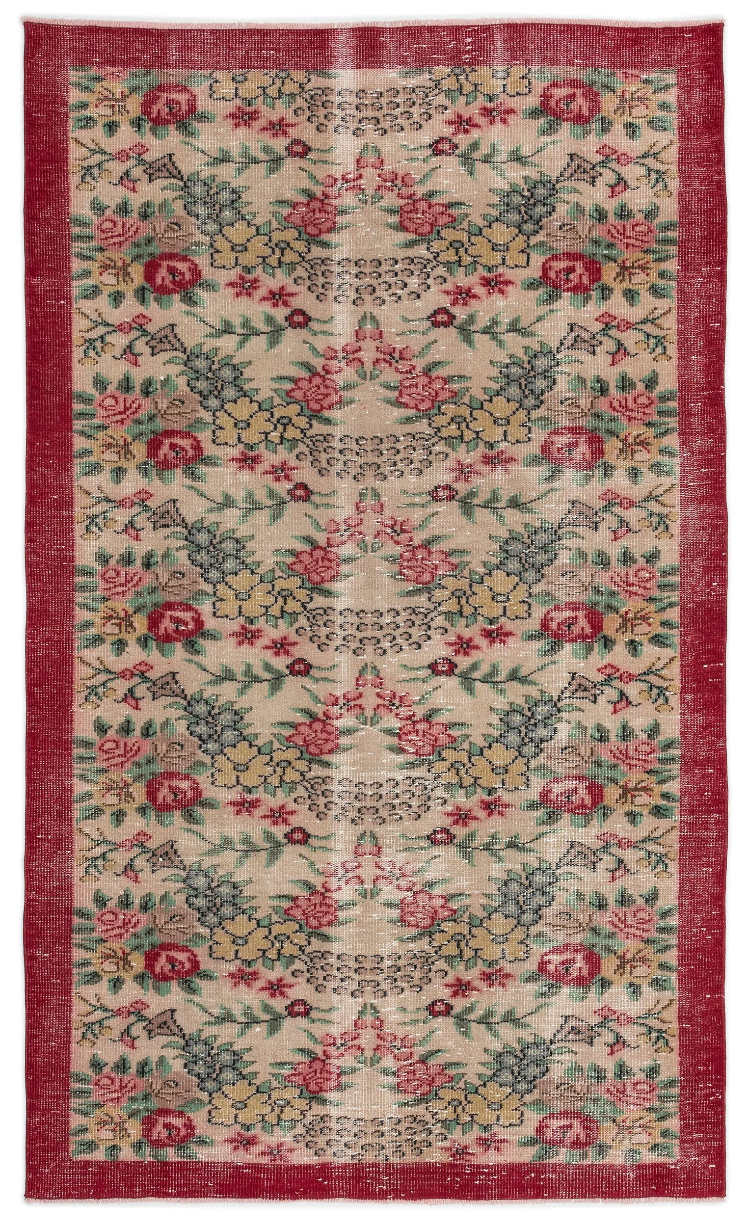 Retro Design Floral Over Dyed Vintage Rug 5'3'' x 8'4'' ft 161 x 253 cm