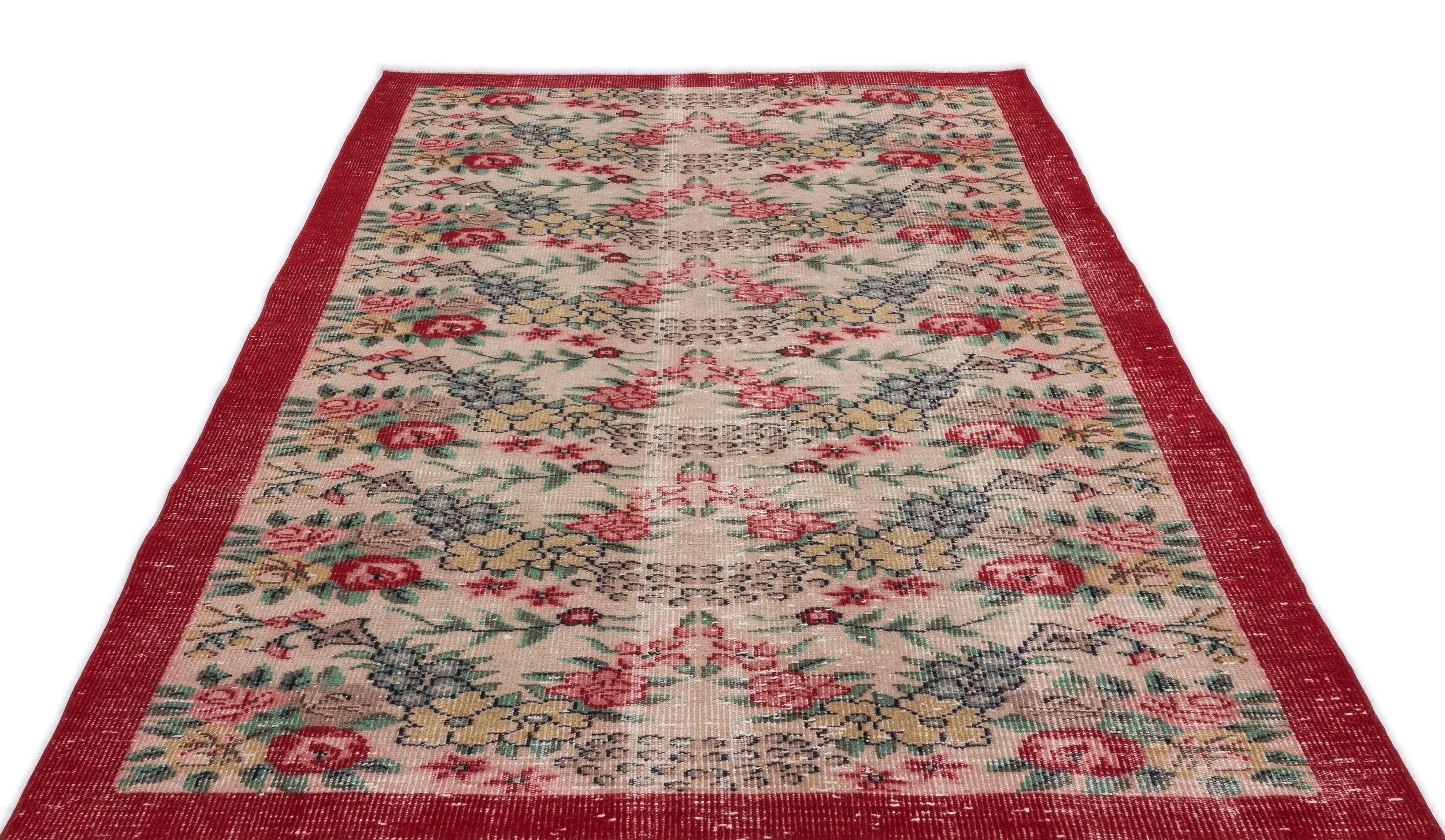 Retro Design Floral Over Dyed Vintage Rug 5'3'' x 8'4'' ft 161 x 253 cm
