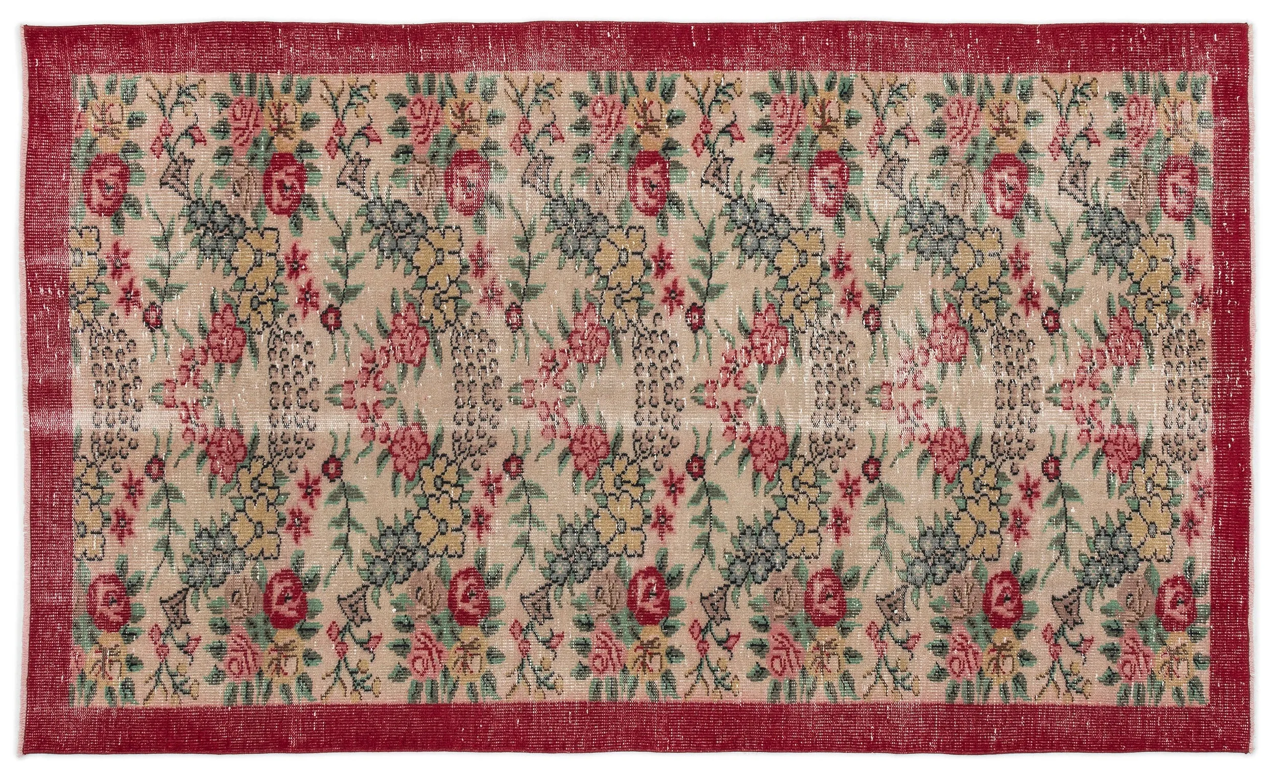 Retro Design Floral Over Dyed Vintage Rug 5'3'' x 8'4'' ft 161 x 253 cm