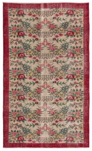 Retro Design Floral Over Dyed Vintage Rug 5'3'' x 8'4'' ft 161 x 253 cm