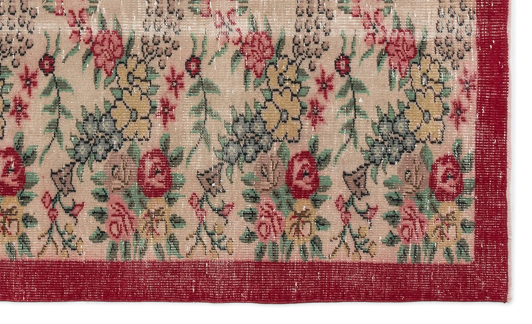 Retro Design Floral Over Dyed Vintage Rug 5'3'' x 8'4'' ft 161 x 253 cm