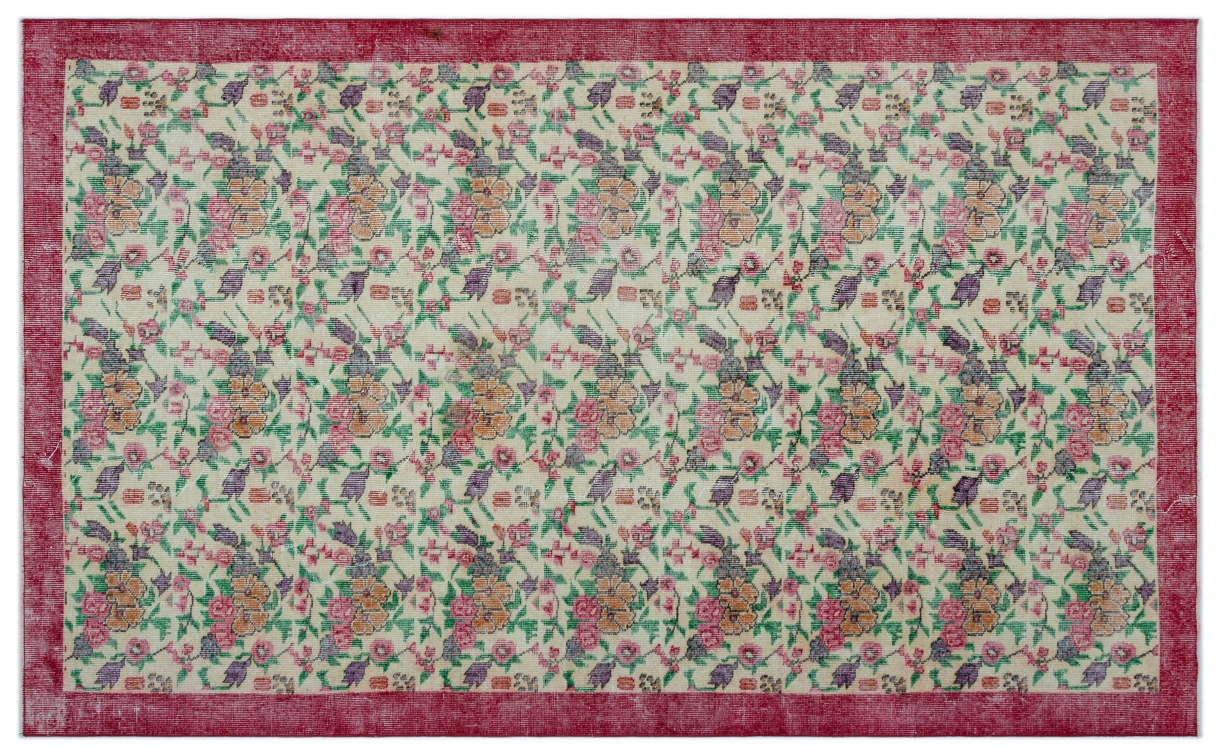Retro Design Floral Over Dyed Vintage Rug 5'5'' x 8'9'' ft 165 x 267 cm