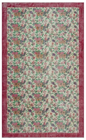 Retro Design Floral Over Dyed Vintage Rug 5'5'' x 8'9'' ft 165 x 267 cm