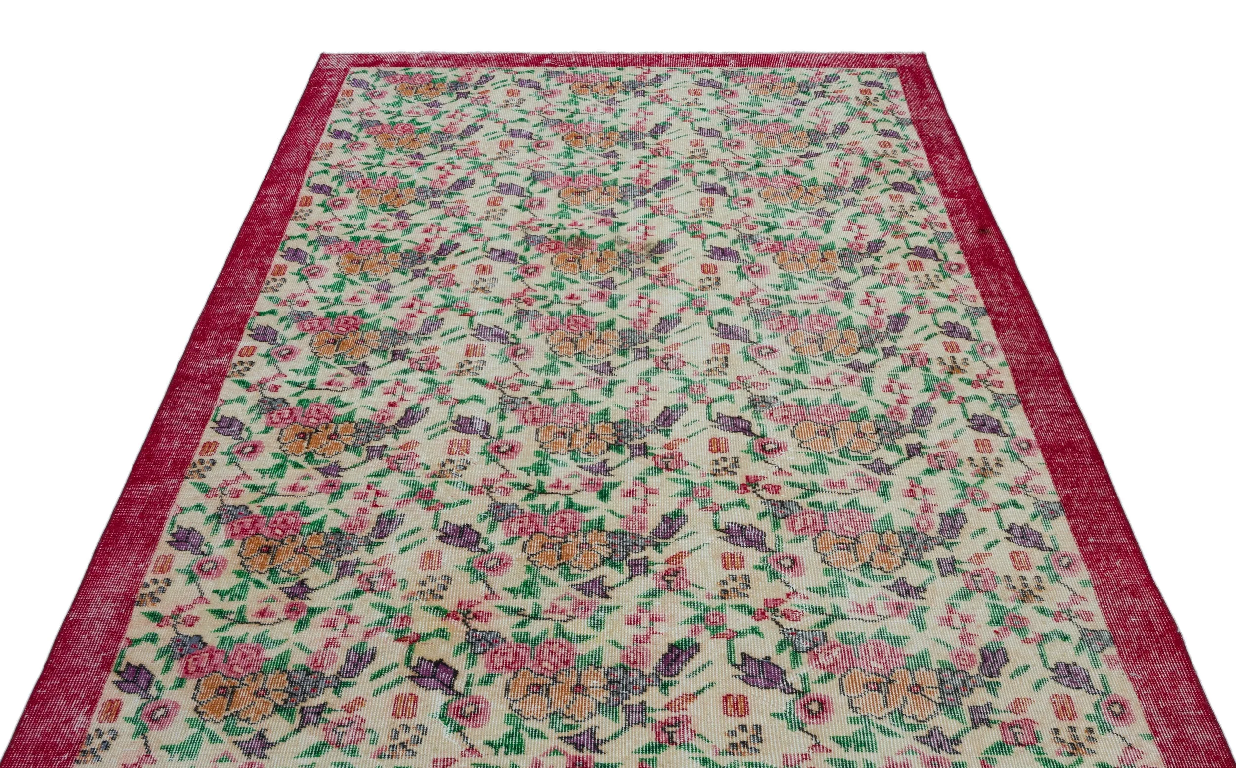 Retro Design Floral Over Dyed Vintage Rug 5'5'' x 8'9'' ft 165 x 267 cm