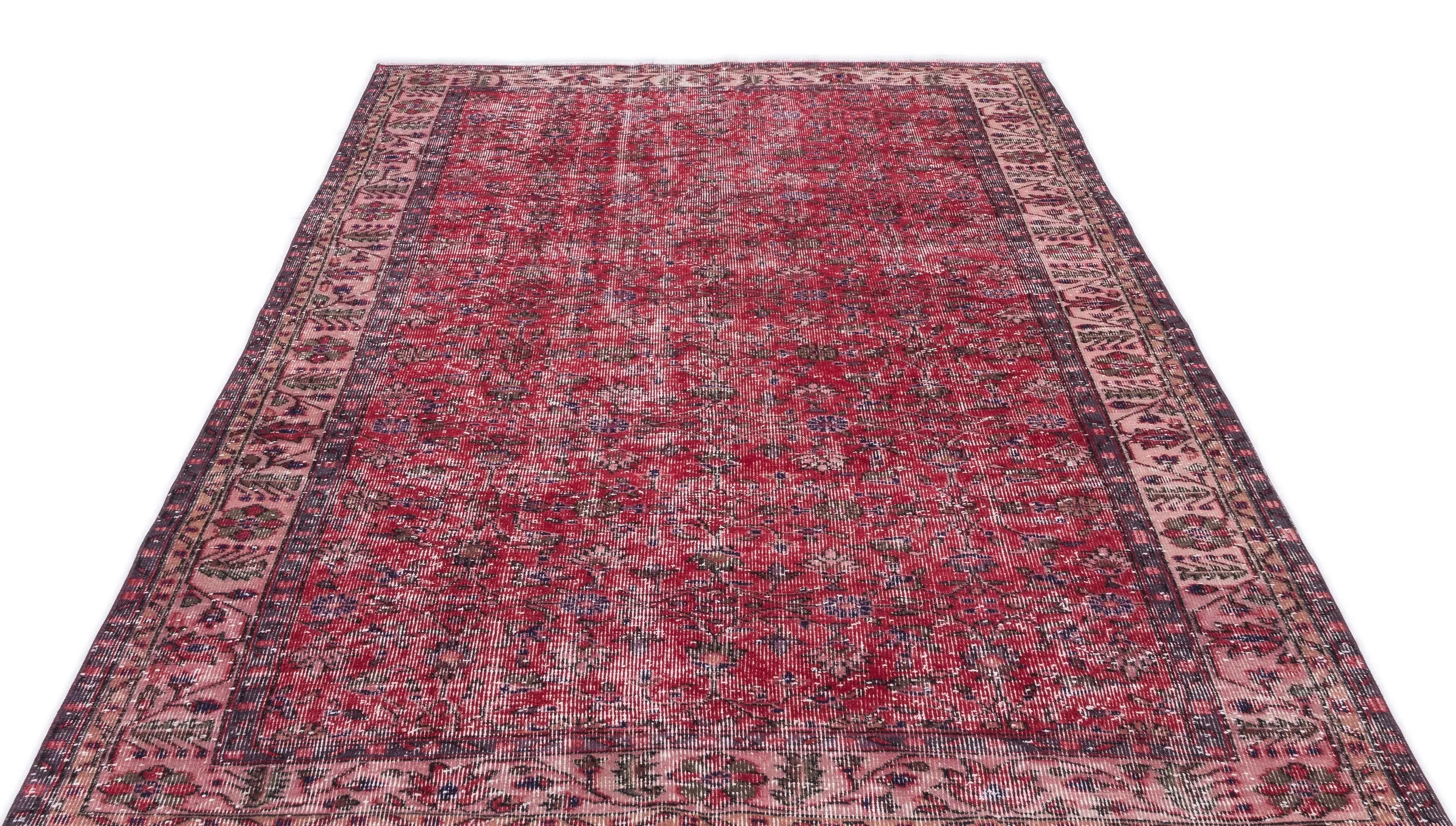 Retro Design Floral Over Dyed Vintage Rug 5'5'' x 9'2'' ft 166 x 280 cm