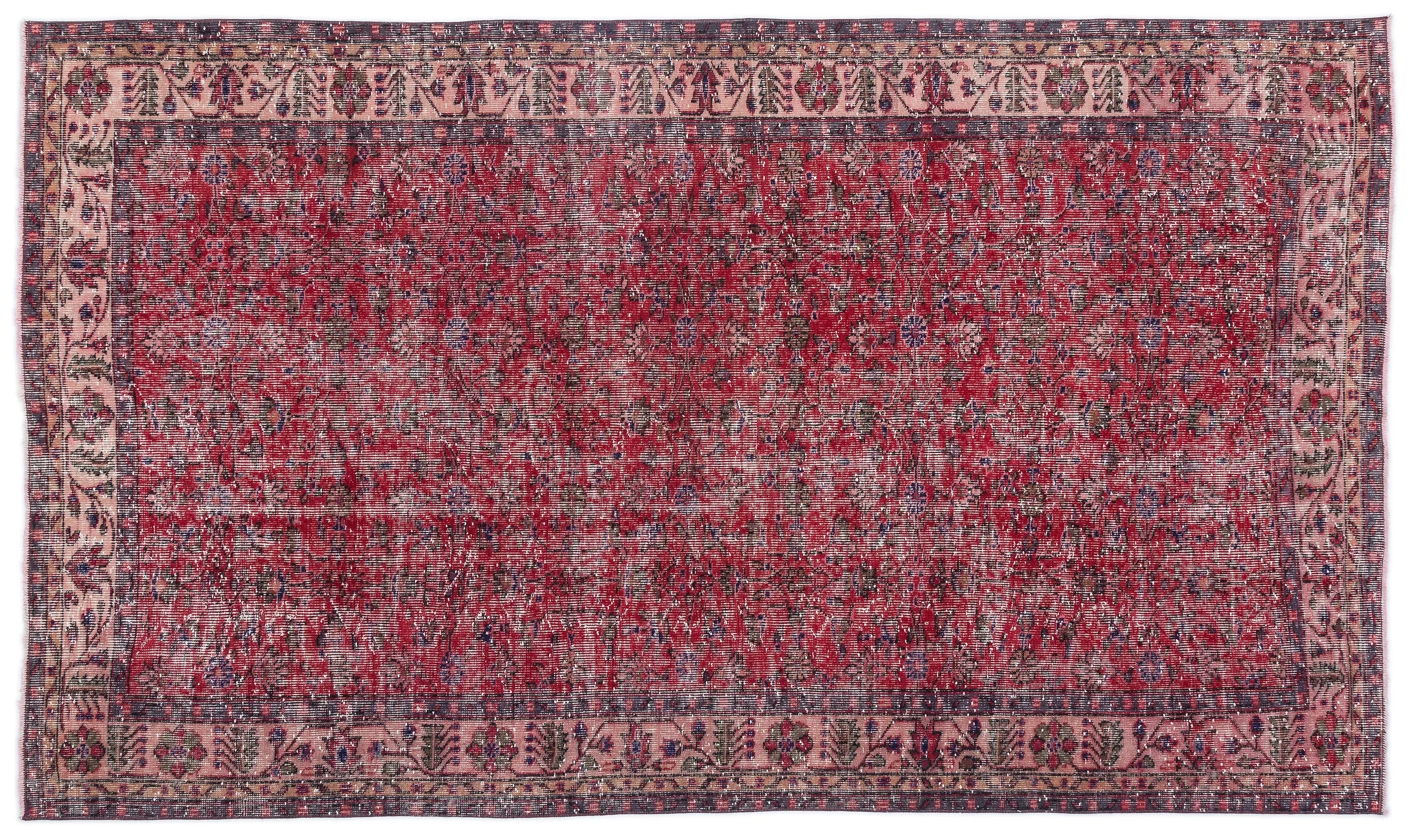 Retro Design Floral Over Dyed Vintage Rug 5'5'' x 9'2'' ft 166 x 280 cm