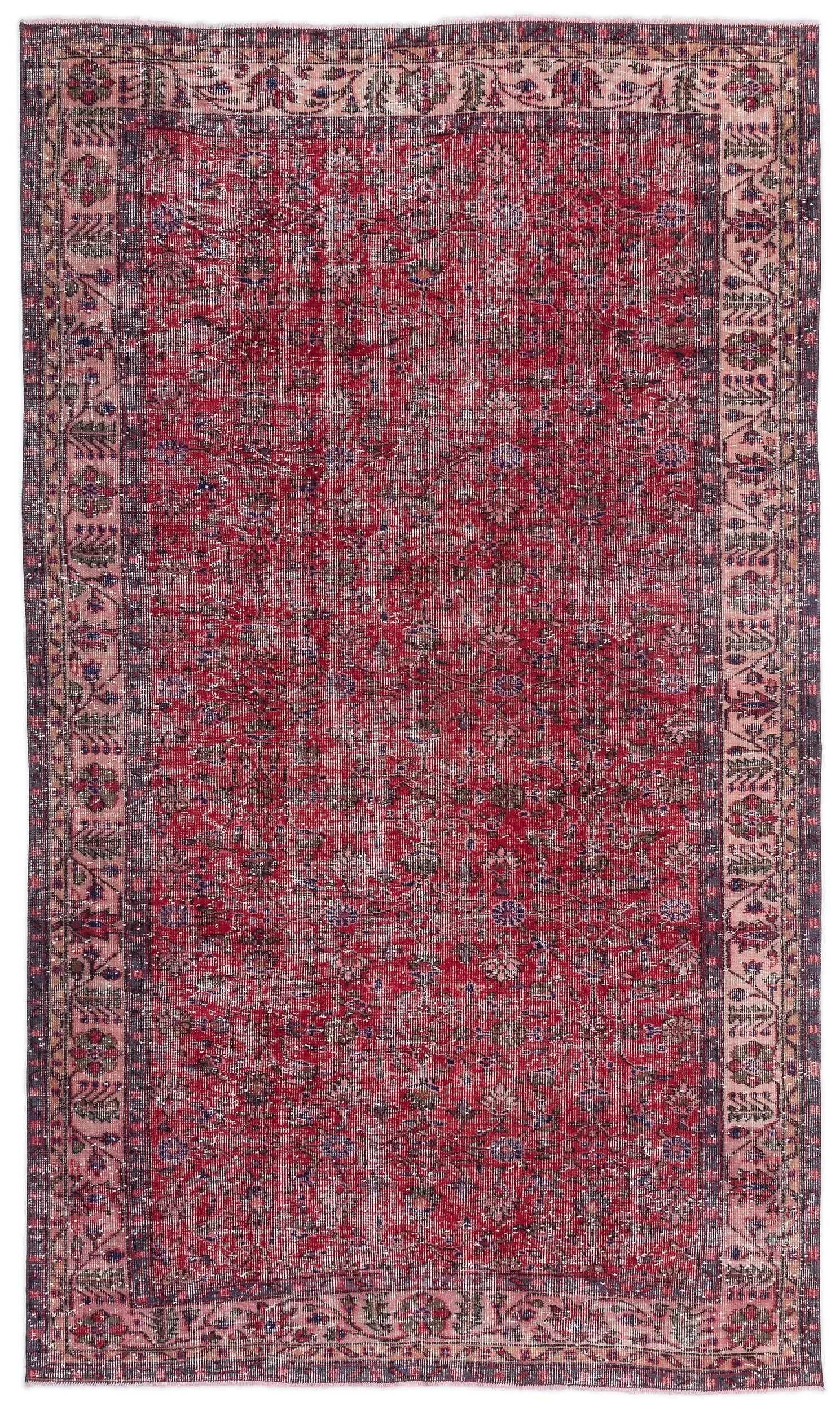 Retro Design Floral Over Dyed Vintage Rug 5'5'' x 9'2'' ft 166 x 280 cm