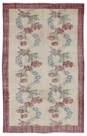 Retro Design Floral Over Dyed Vintage Rug 5'7'' x 8'8'' ft 169 x 264 cm