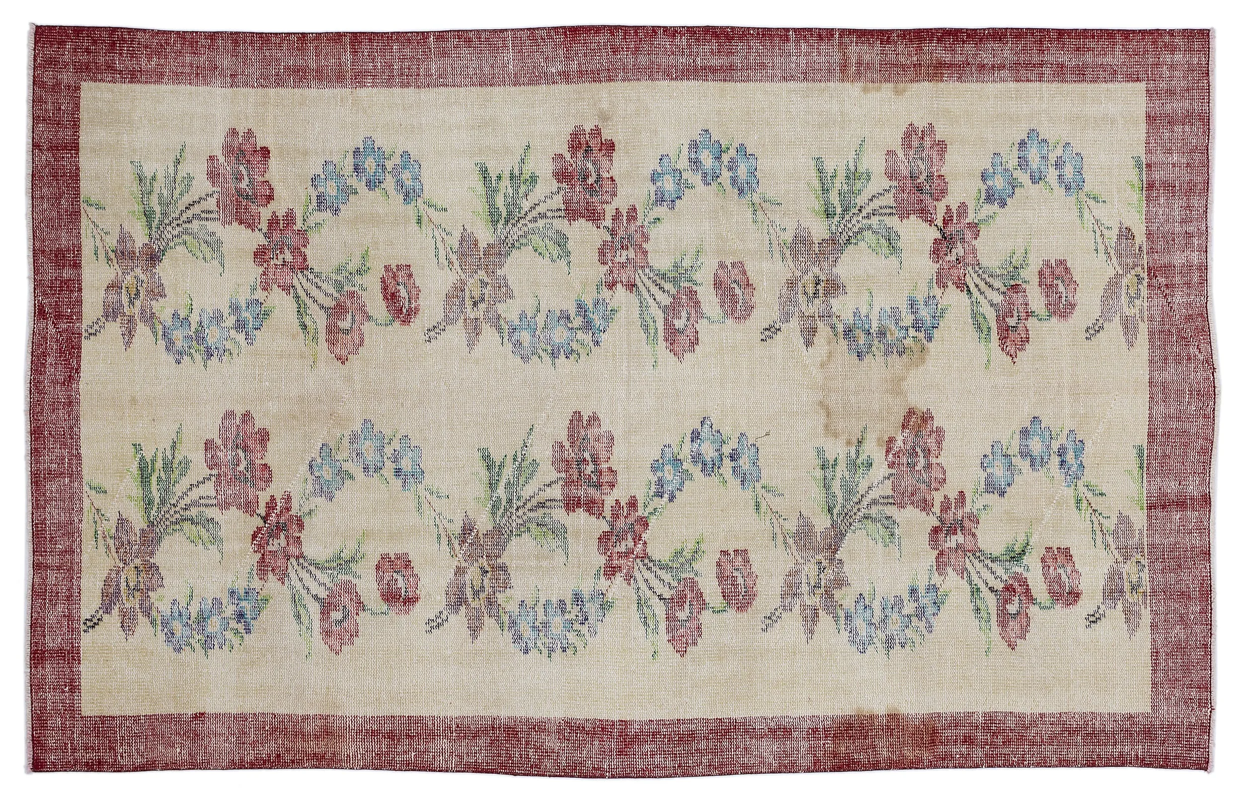 Retro Design Floral Over Dyed Vintage Rug 5'7'' x 8'8'' ft 169 x 264 cm
