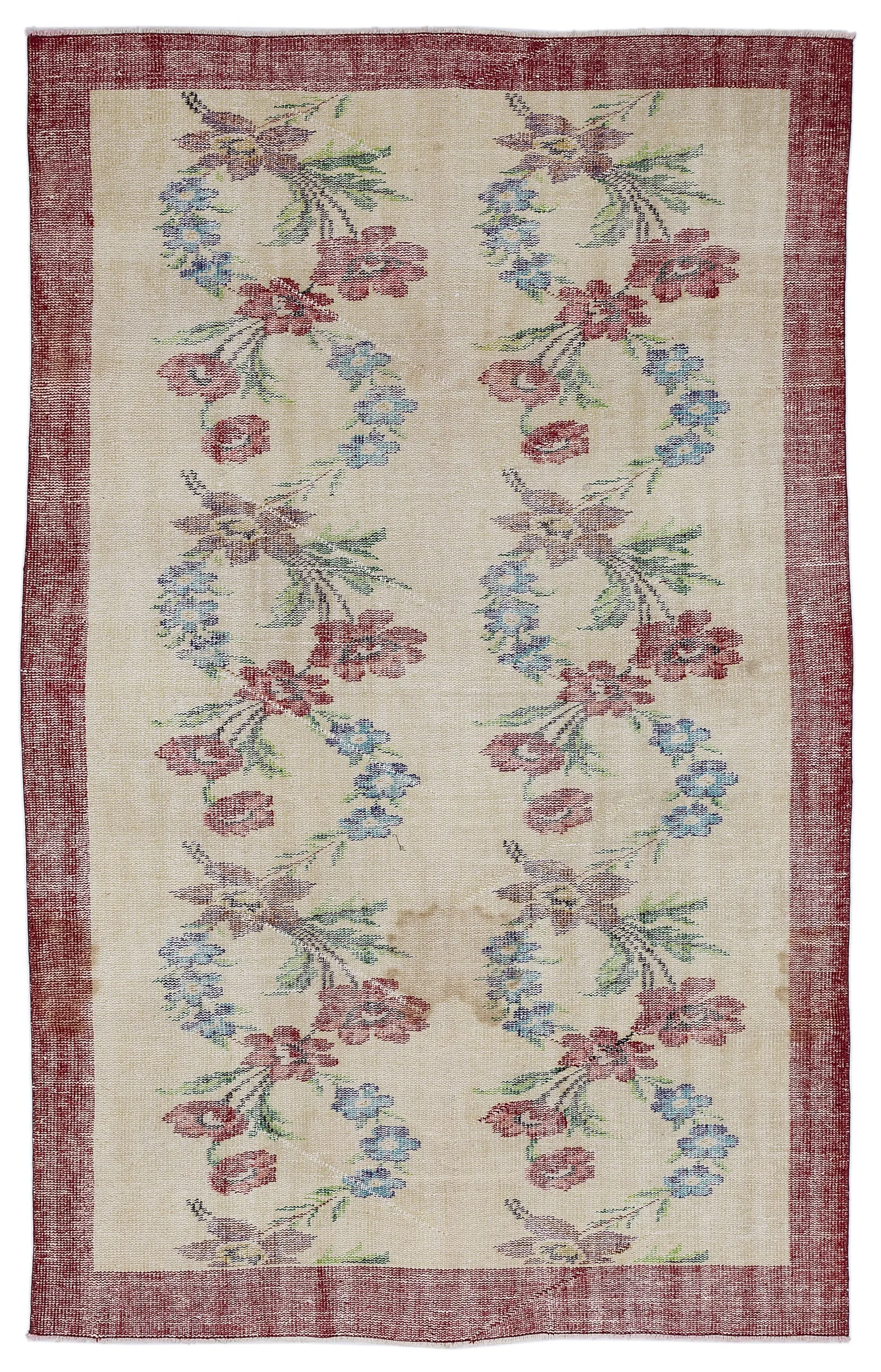 Retro Design Floral Over Dyed Vintage Rug 5'7'' x 8'8'' ft 169 x 264 cm