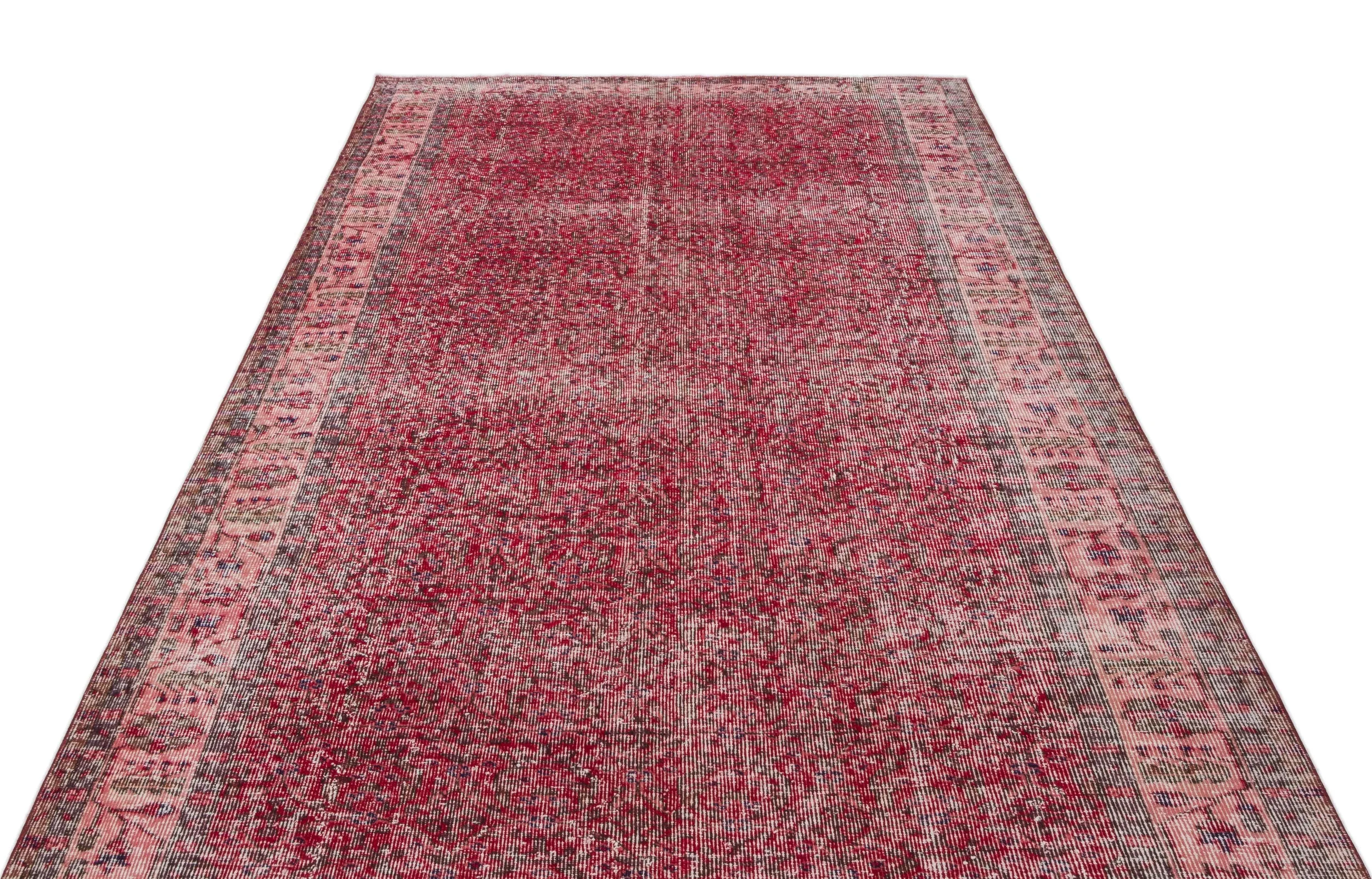 Retro Design Floral Over Dyed Vintage Rug 5'7'' x 9'11'' ft 170 x 303 cm