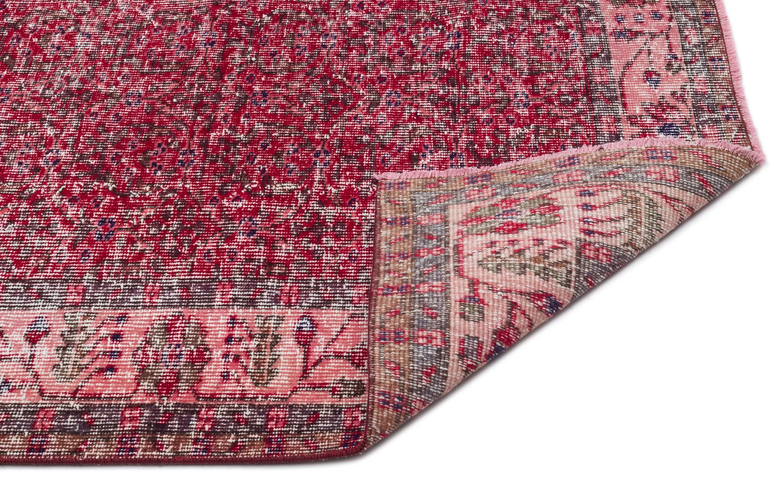 Retro Design Floral Over Dyed Vintage Rug 5'7'' x 9'11'' ft 170 x 303 cm