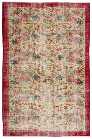 Retro Design Floral Over Dyed Vintage Rug 5'8'' x 8'7'' ft 173 x 262 cm