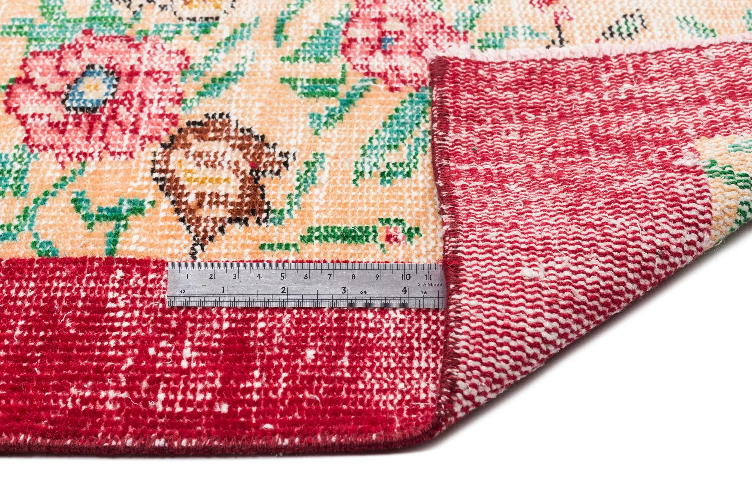 Retro Design Floral Over Dyed Vintage Rug 5'8'' x 8'7'' ft 173 x 262 cm