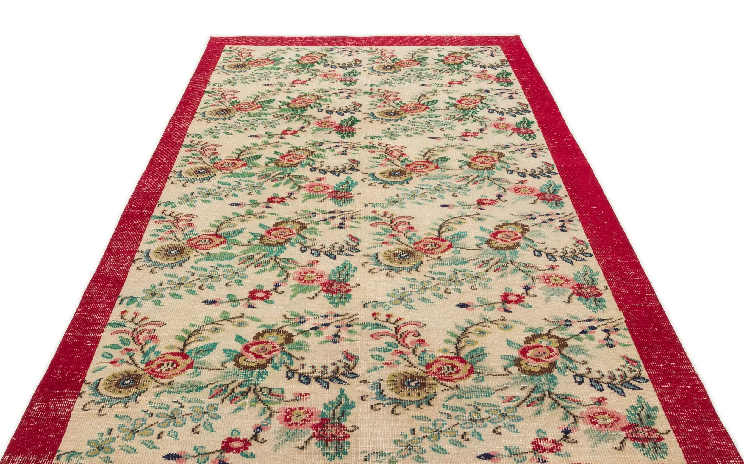 Retro Design Floral Over Dyed Vintage Rug 5'8'' x 8'8'' ft 172 x 265 cm