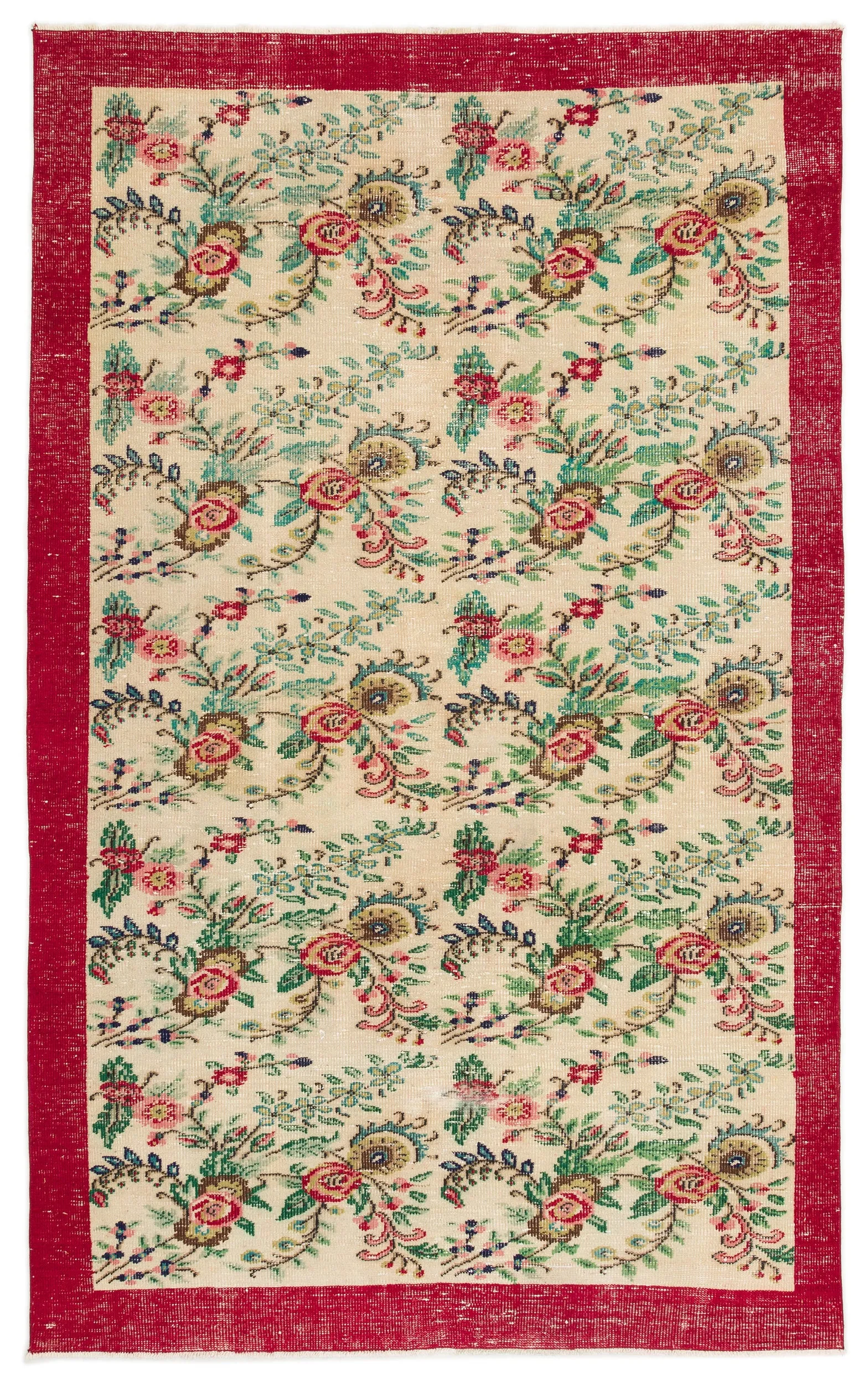 Retro Design Floral Over Dyed Vintage Rug 5'8'' x 8'8'' ft 172 x 265 cm