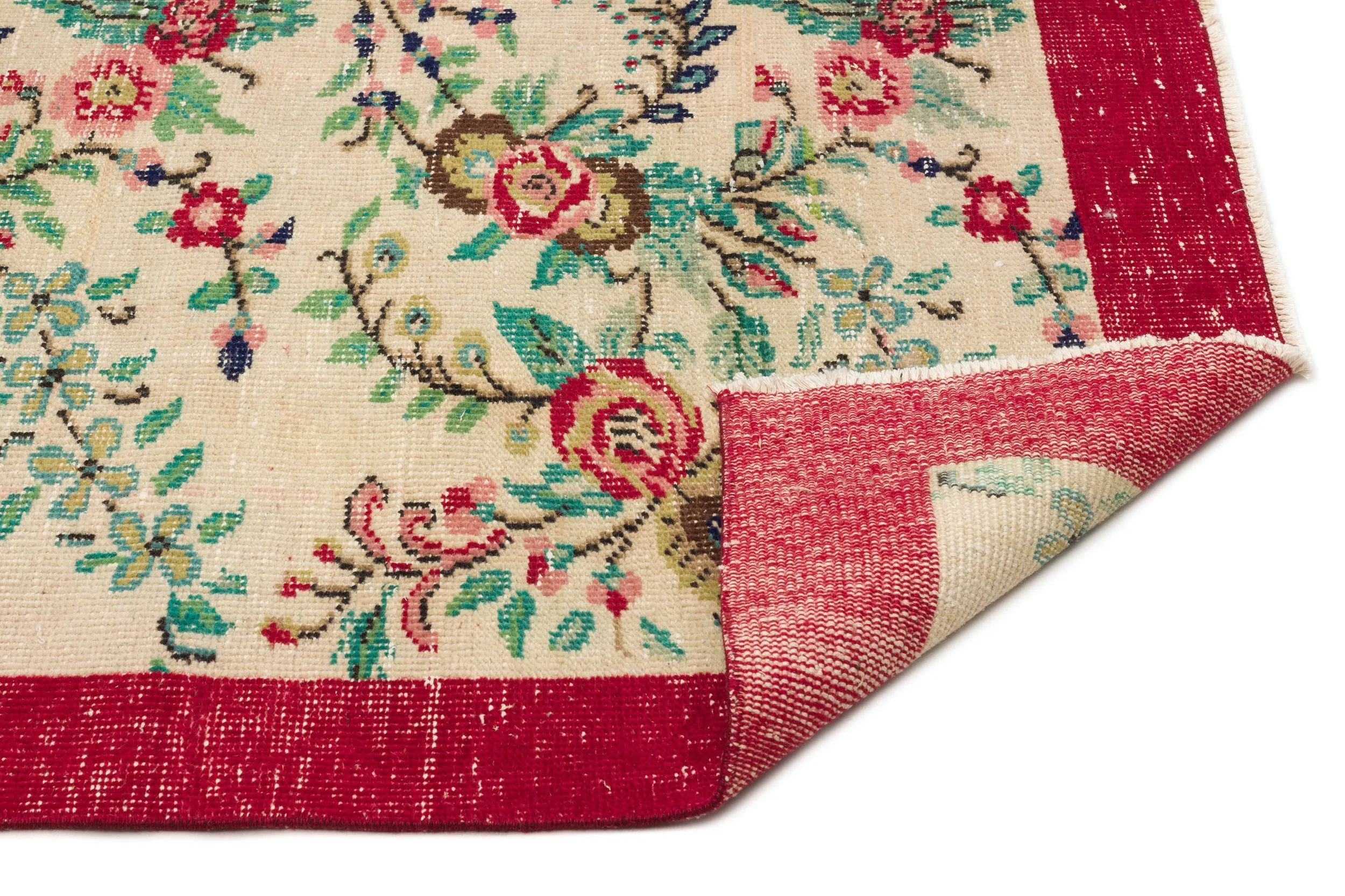 Retro Design Floral Over Dyed Vintage Rug 5'8'' x 8'8'' ft 172 x 265 cm