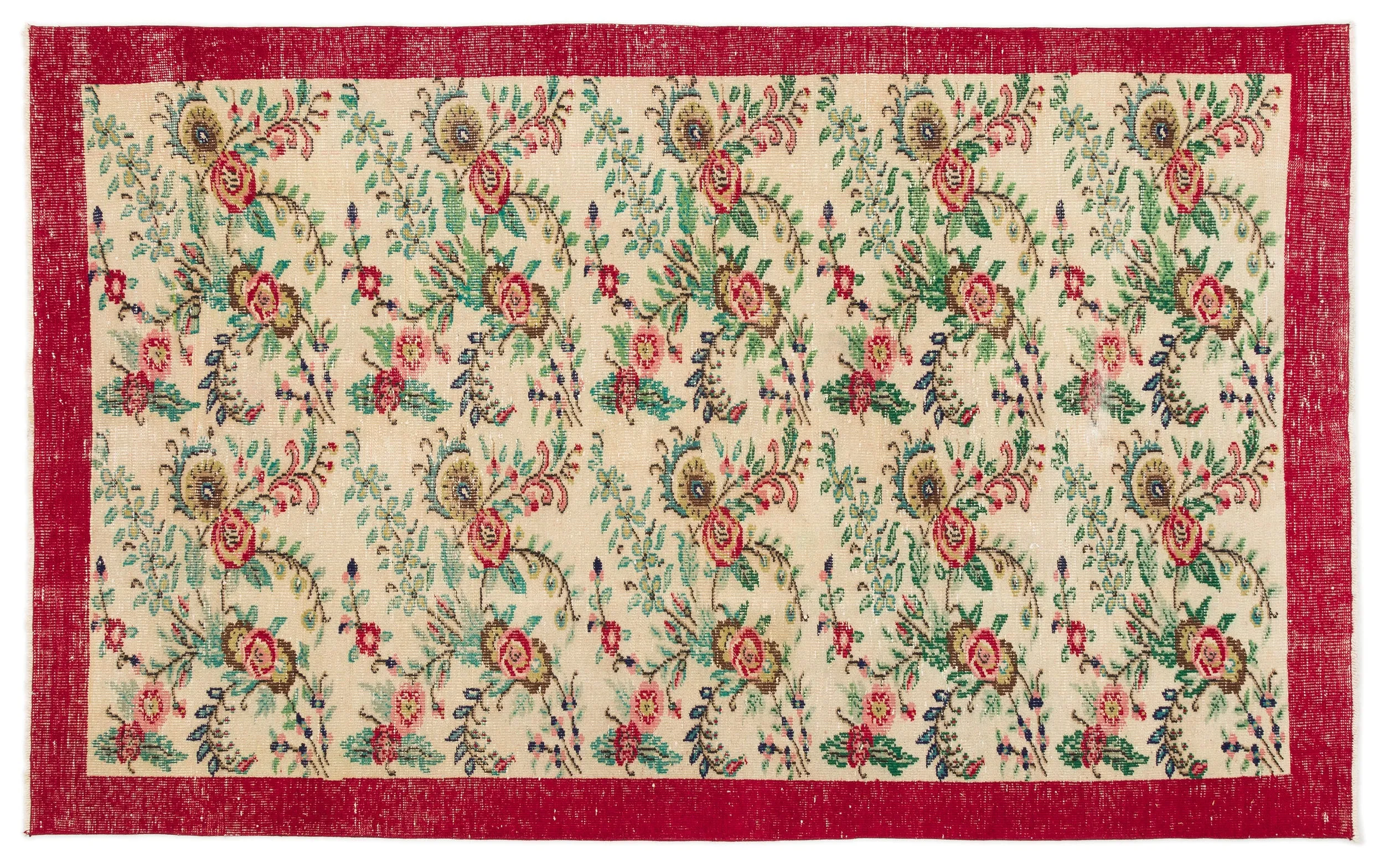 Retro Design Floral Over Dyed Vintage Rug 5'8'' x 8'8'' ft 172 x 265 cm
