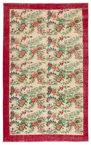 Retro Design Floral Over Dyed Vintage Rug 5'8'' x 8'8'' ft 172 x 265 cm