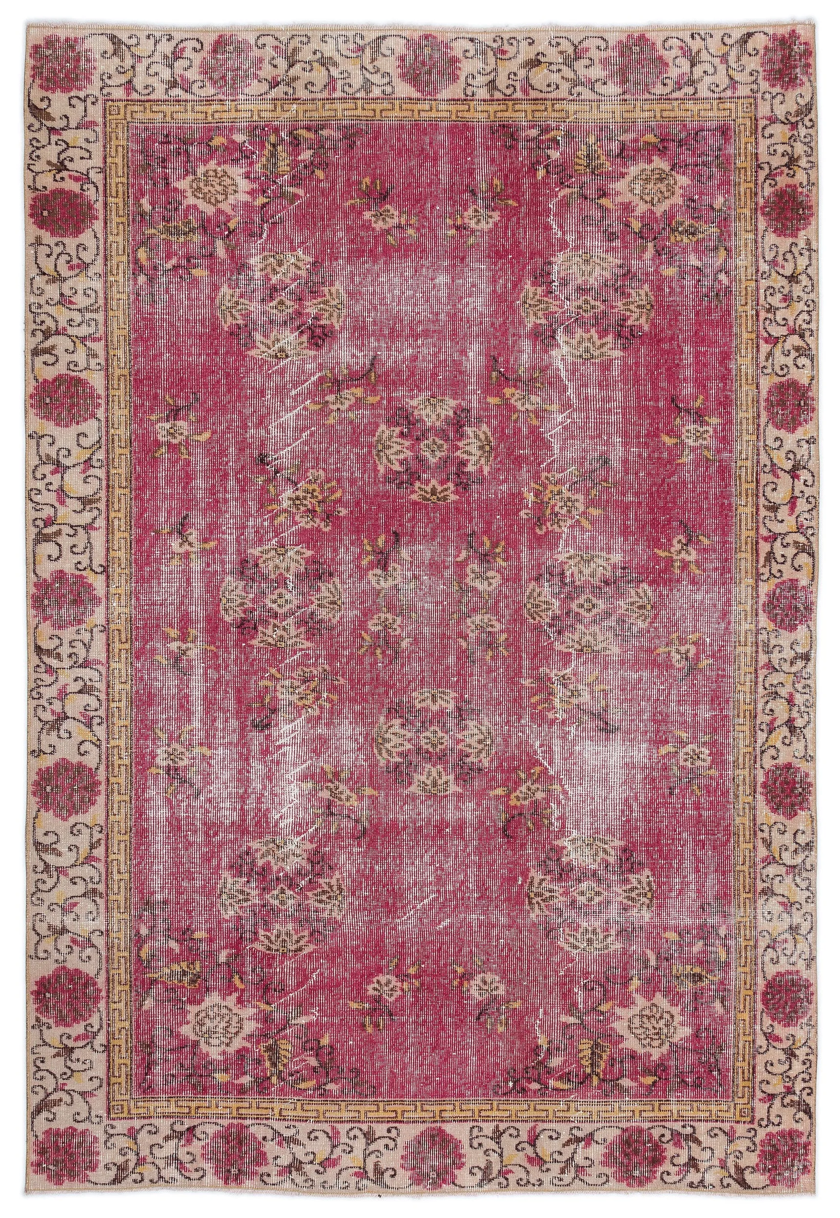 Retro Design Floral Over Dyed Vintage Rug 5'9'' x 8'5'' ft 174 x 256 cm
