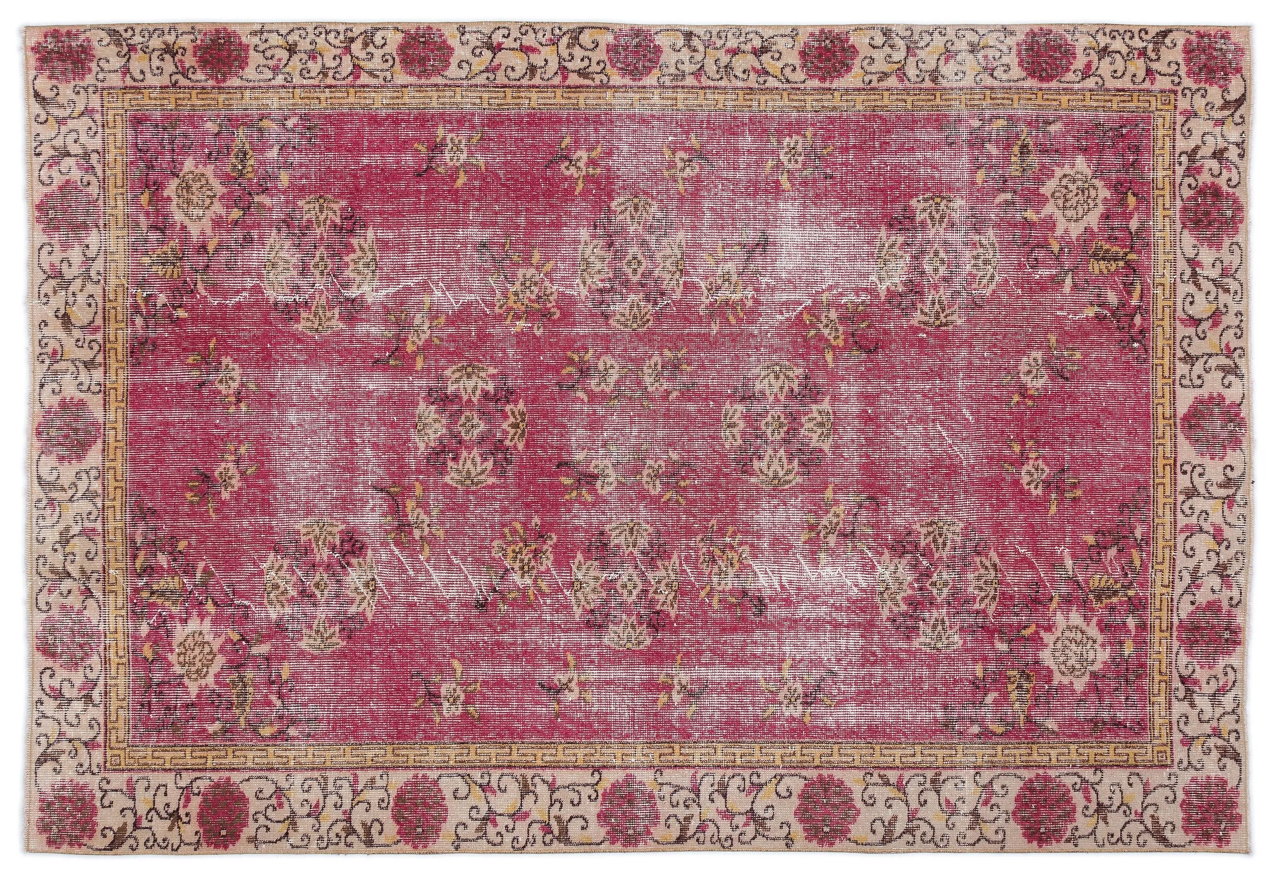 Retro Design Floral Over Dyed Vintage Rug 5'9'' x 8'5'' ft 174 x 256 cm